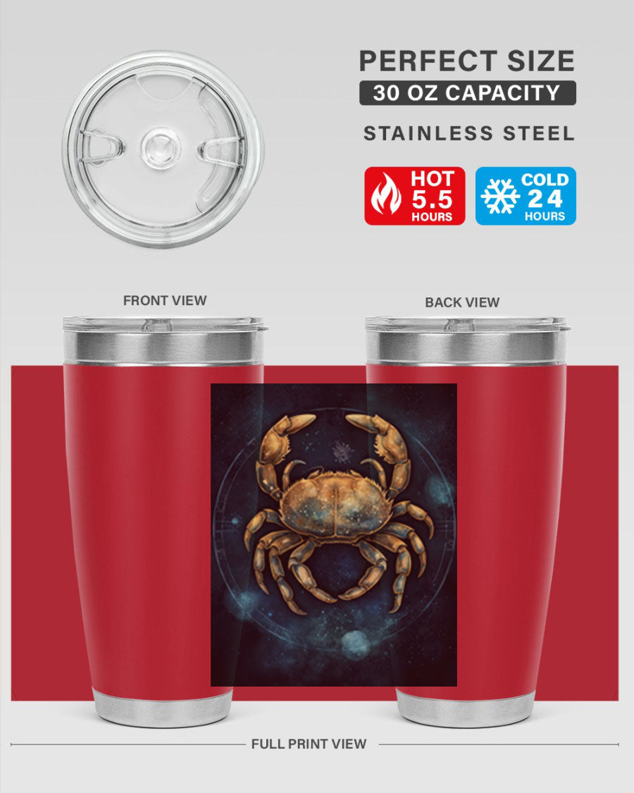 Cancer 57# Tumbler featuring a sleek design, double wall vacuum stainless steel, and a press-in drink-thru lid, ideal for hot and cold beverages.