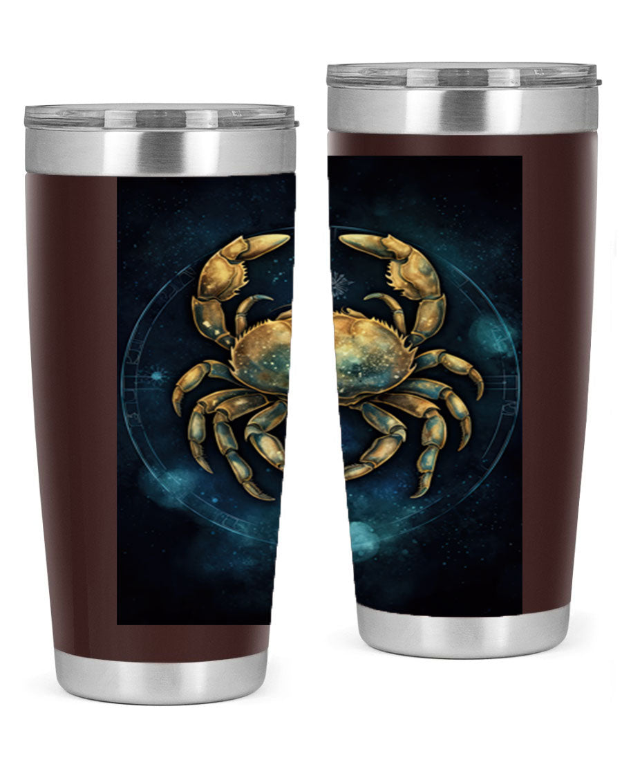 Cancer 57# Tumbler featuring a sleek design, double wall vacuum stainless steel, and a press-in drink-thru lid, ideal for hot and cold beverages.