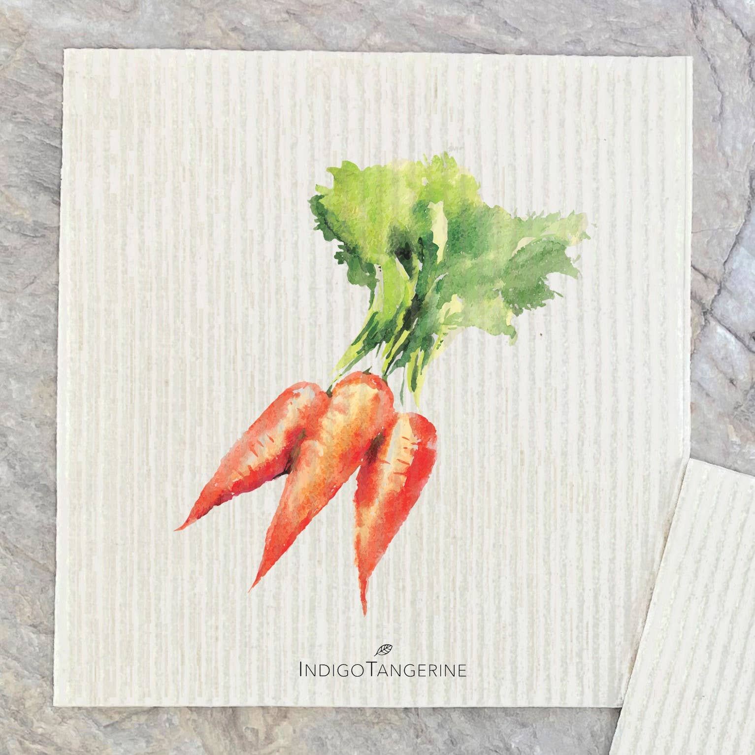 Two Swedish dish cloths featuring carrot and beet designs, made from eco-friendly materials.