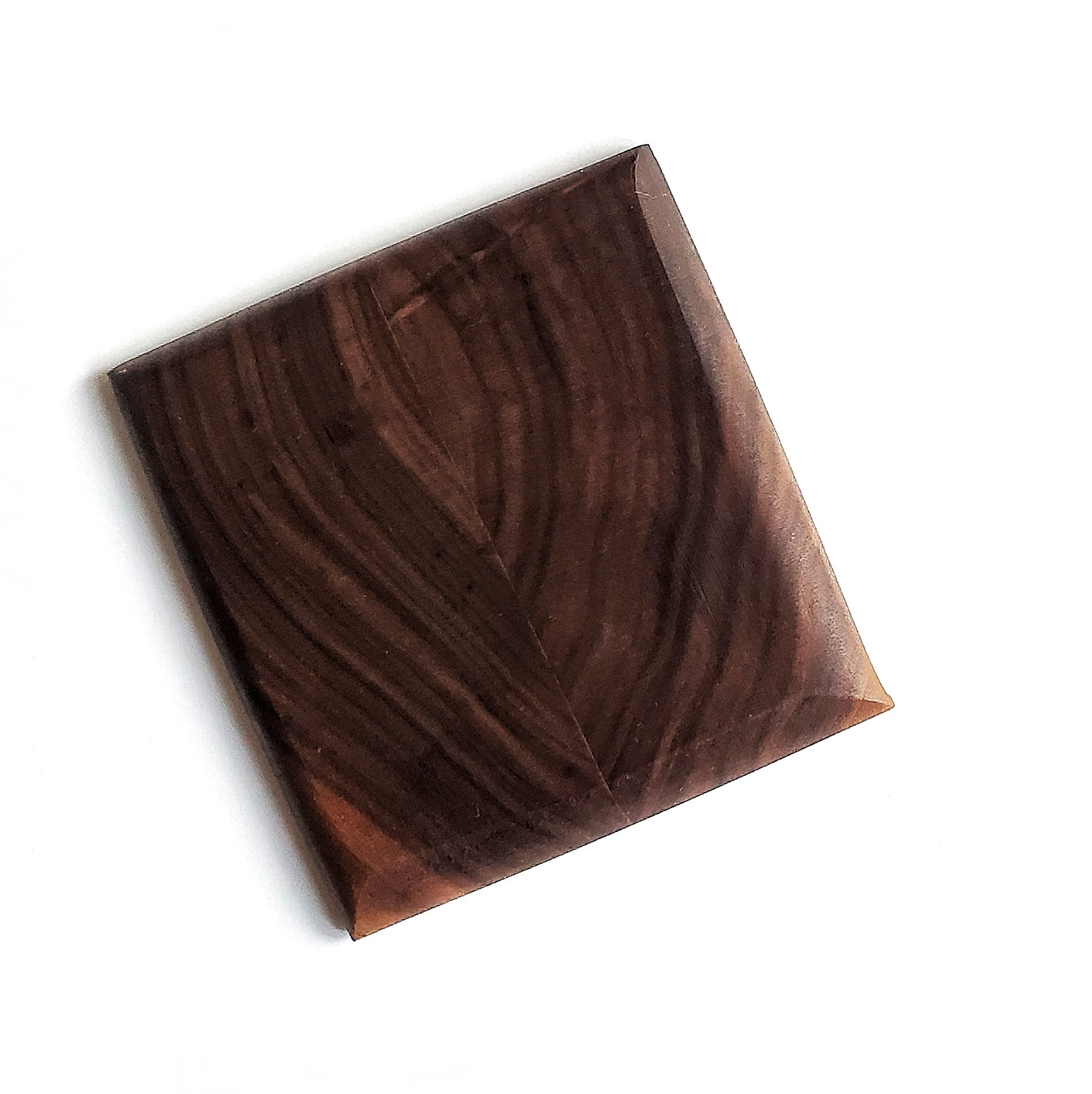 Set of four 4x4 beveled edge wooden coasters in black walnut, cherry, and maple finishes.