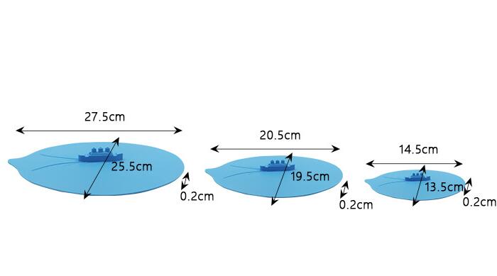 Colorful silicone cooking lid shaped like a ship, designed for kitchen use, featuring three sizes and ear hook for space-saving.