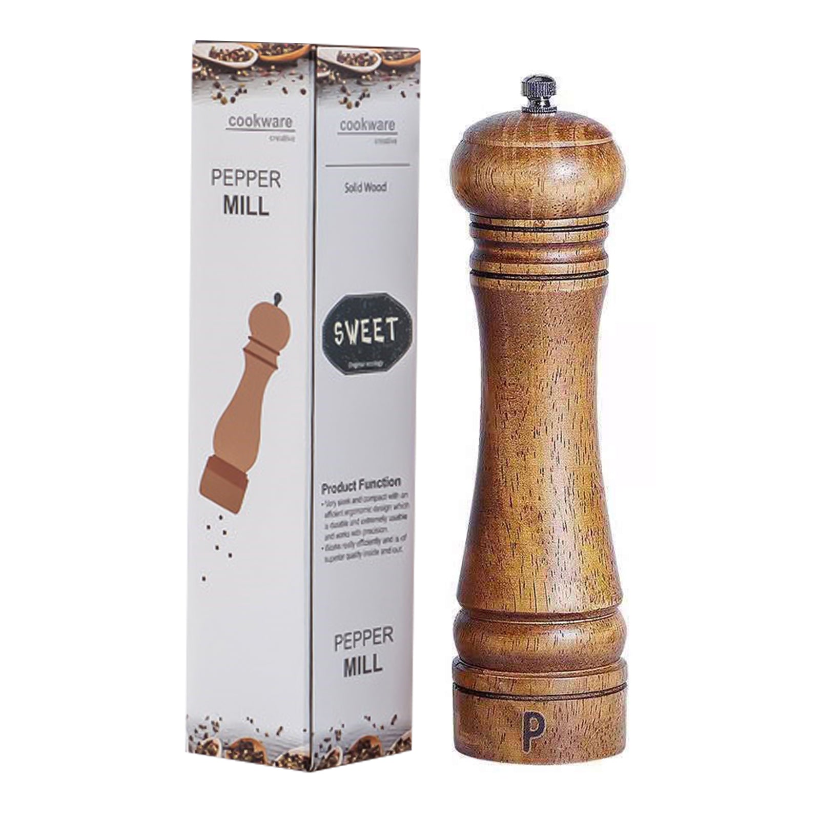 Wooden salt and pepper grinder with adjustable settings, showcasing its elegant design and eco-friendly materials.