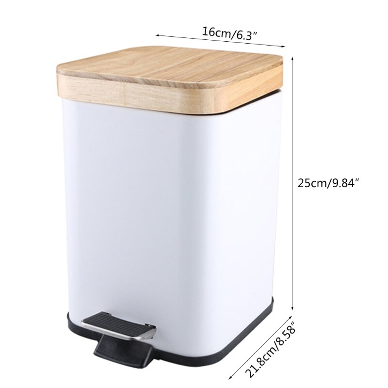 Double Layer Step Trash Can with Bamboo Lid, featuring a sleek metal body and stylish bamboo top, ideal for modern waste disposal.