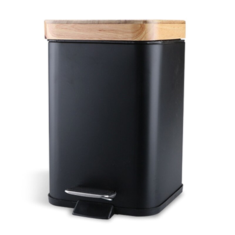 Double Layer Step Trash Can with Bamboo Lid, featuring a sleek metal body and stylish bamboo top, ideal for modern waste disposal.