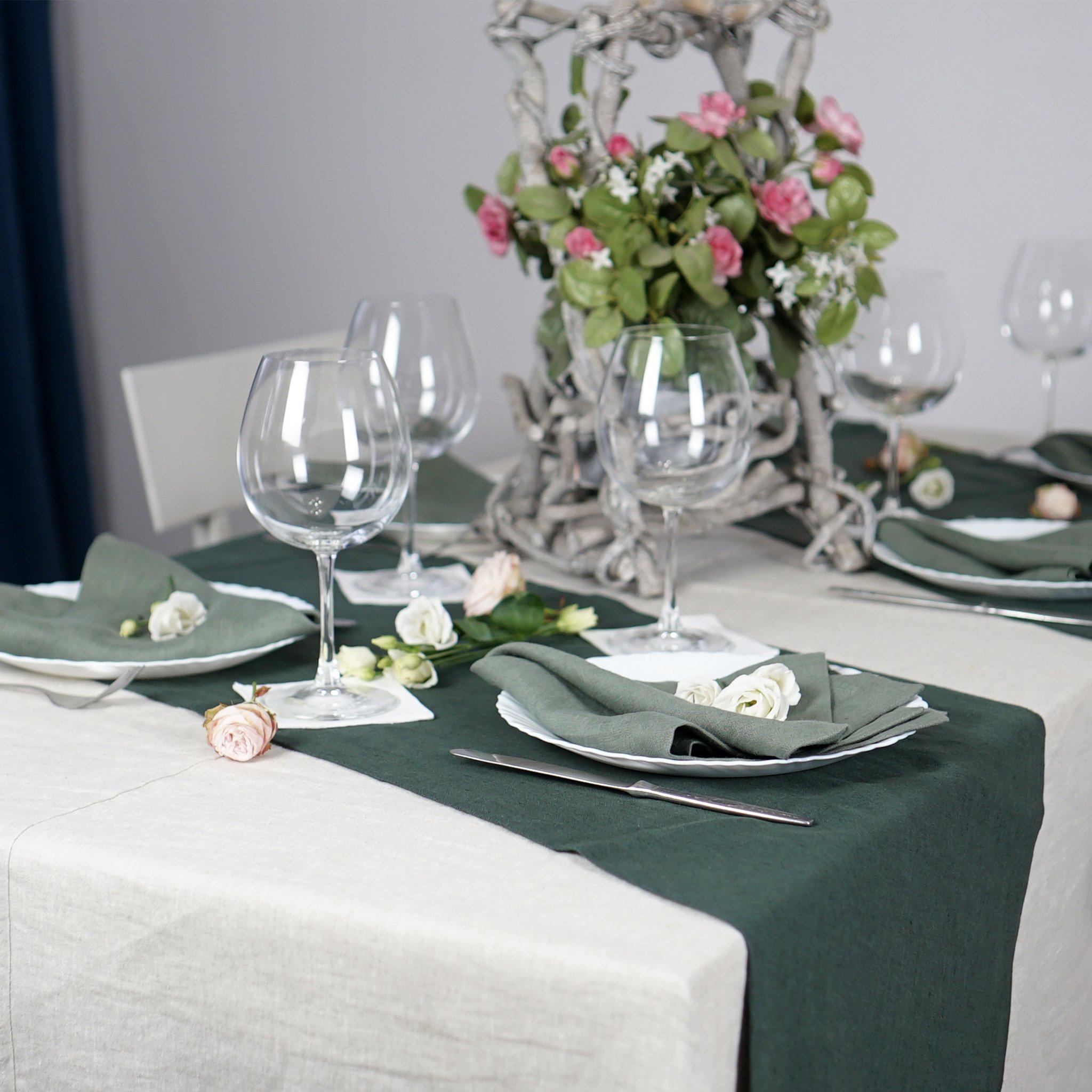 Set of double-sided linen napkins in various colors, showcasing their unique design and soft texture.