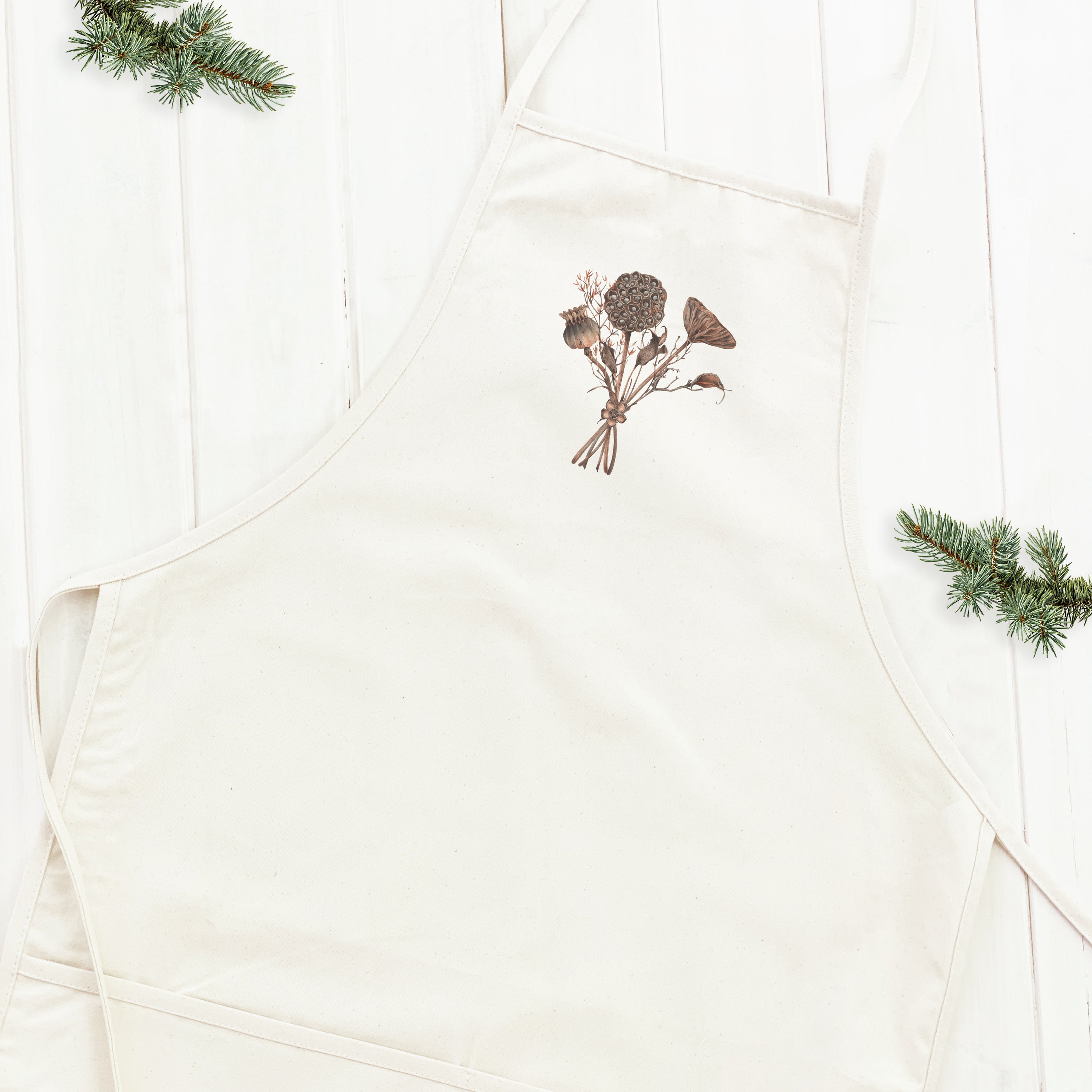 Dried Lotus Bouquet Women's Apron featuring elegant design and practical features, made from durable cotton canvas.