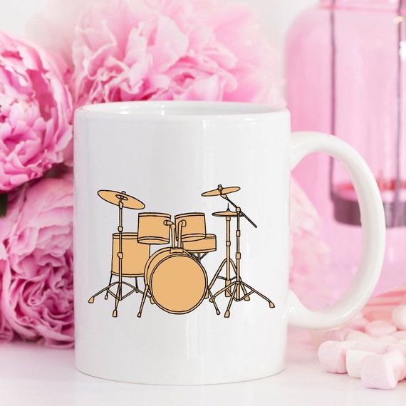 A humorous Drummer Coffee Mug featuring a fun design, perfect for coffee lovers and drummers, made from high-quality ceramic.