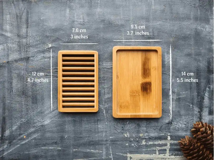 A stylish dual-layer bamboo soap dish with a drying rack and draining tray, designed for eco-friendly living.