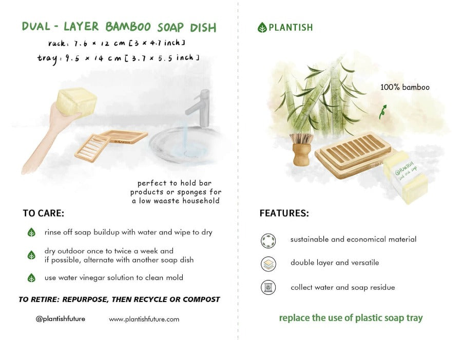 A stylish dual-layer bamboo soap dish with a drying rack and draining tray, designed for eco-friendly living.