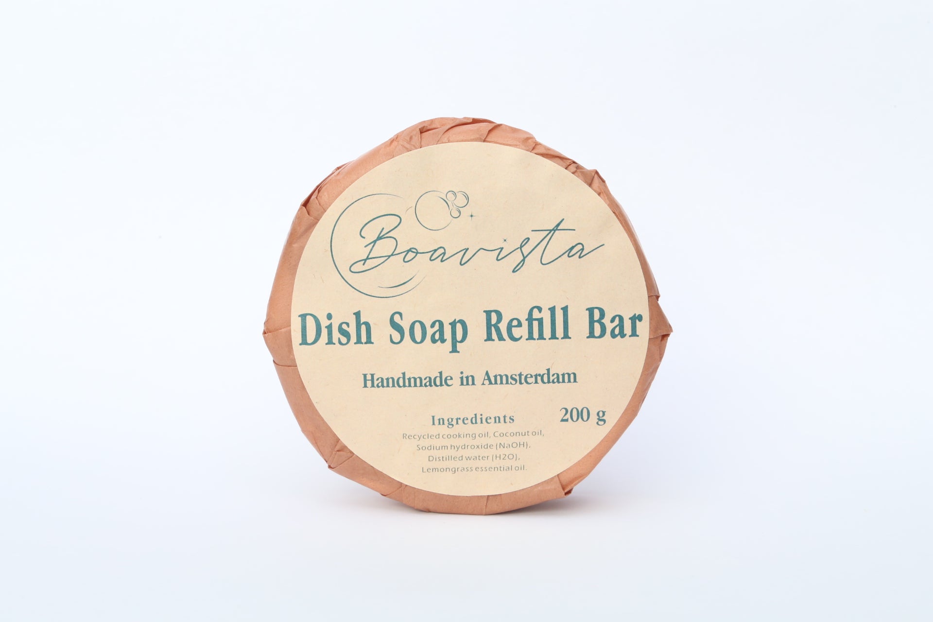 Eco Dish Soap REFILL in a ceramic bowl, showcasing its handmade quality and natural ingredients.