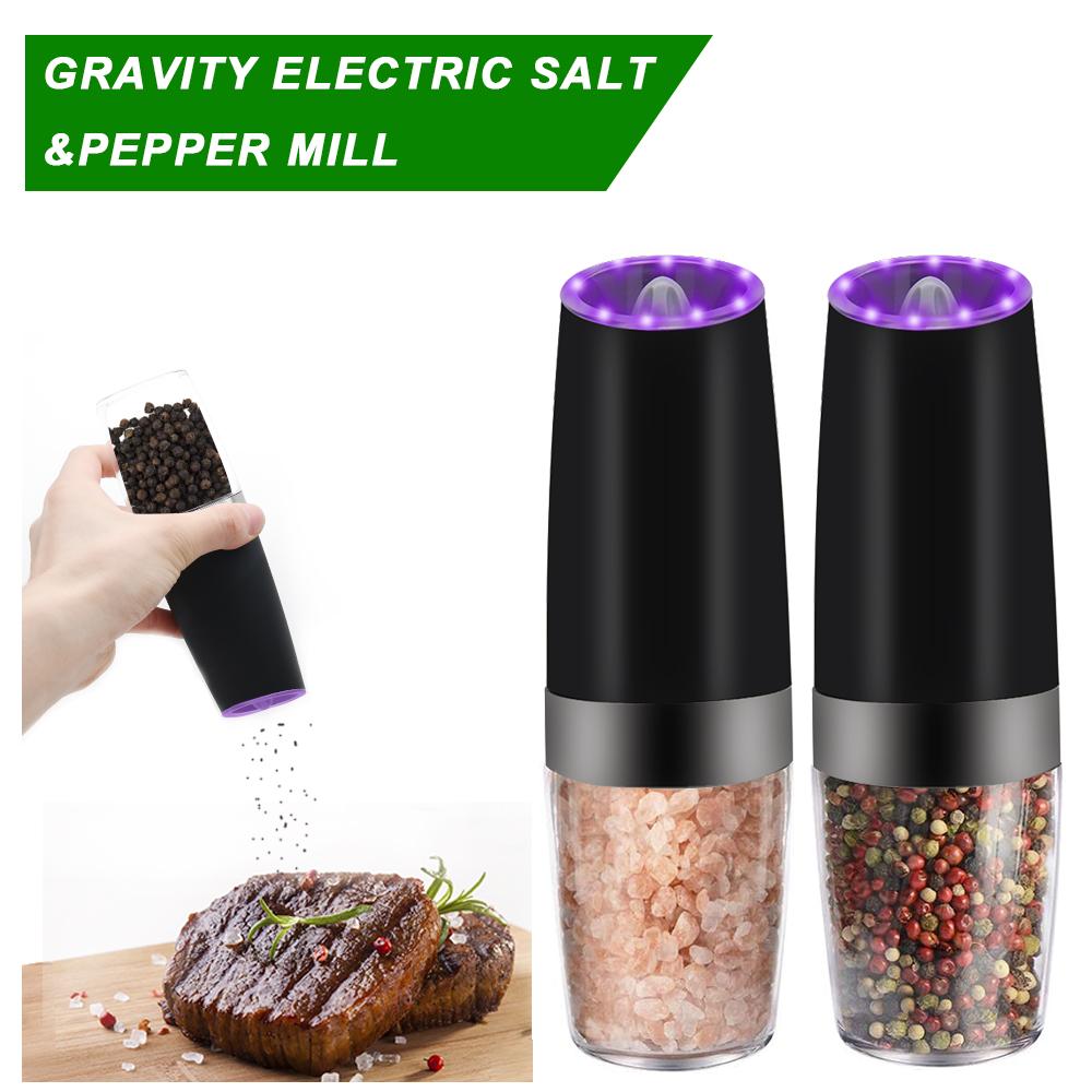 Electric Gravity Sensor Automatic Pepper Grinder with acrylic chamber and ceramic rotor, designed for easy seasoning.