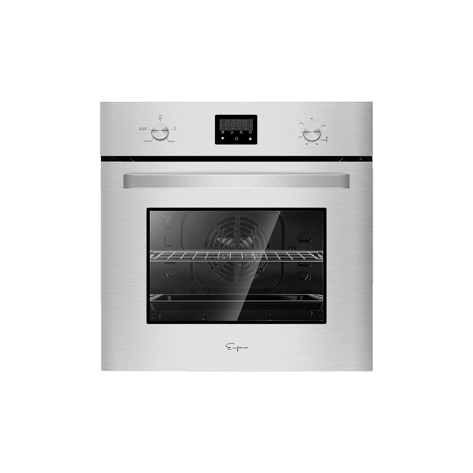 Empava 24 in. Single Gas Wall Oven with stainless steel finish and large window for monitoring cooking.