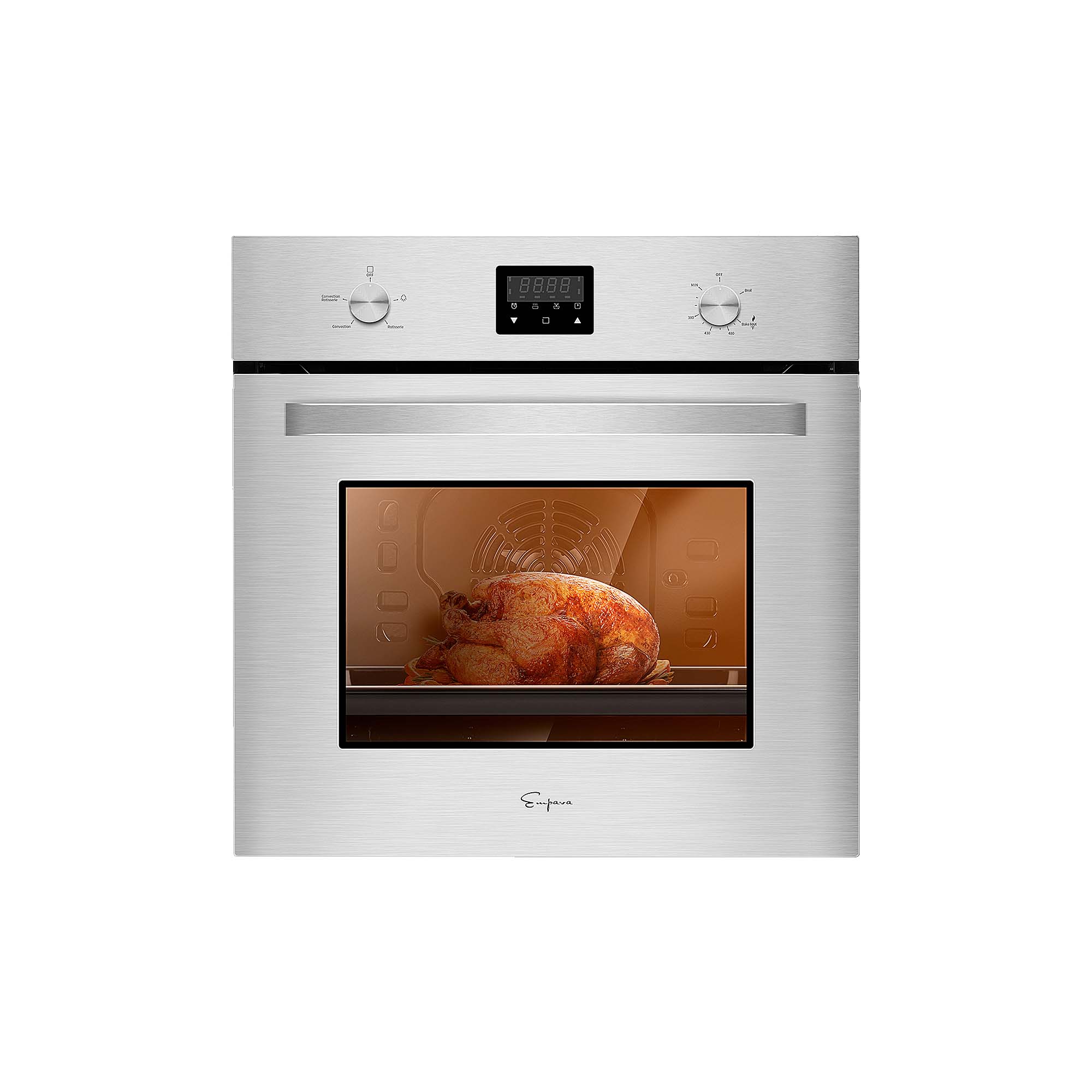 Empava 24 in. Single Gas Wall Oven with stainless steel finish and large window for monitoring cooking.