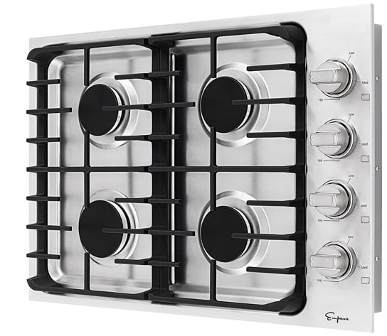 Empava 30GC33 30 in. Built-in Stainless Steel Gas Cooktop with four burners and sleek design.