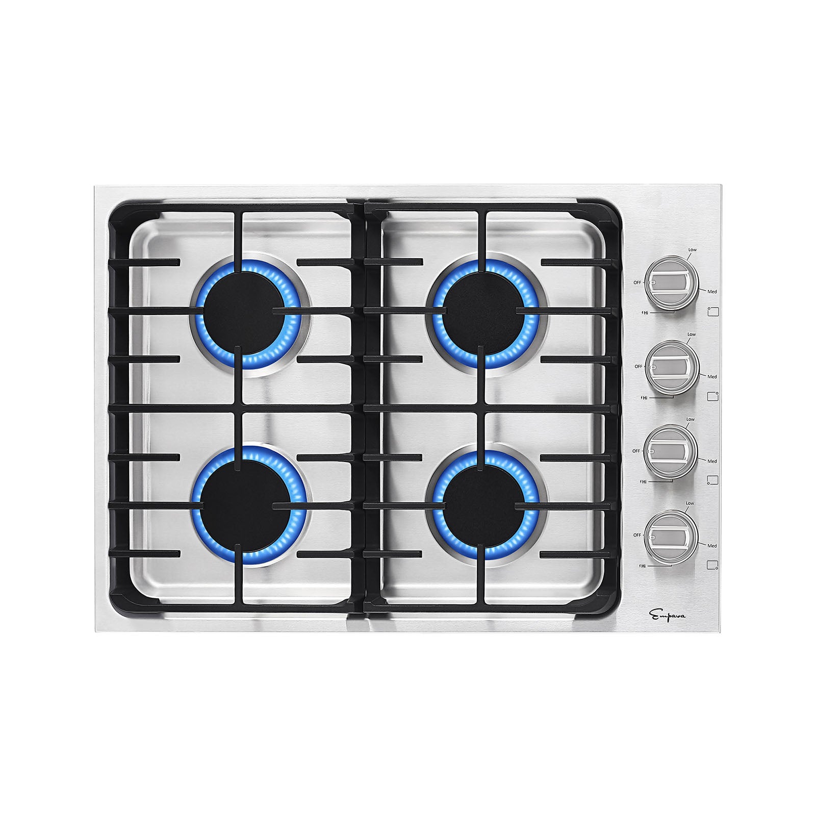 Empava 30GC33 30 in. Built-in Stainless Steel Gas Cooktop with four burners and sleek design.