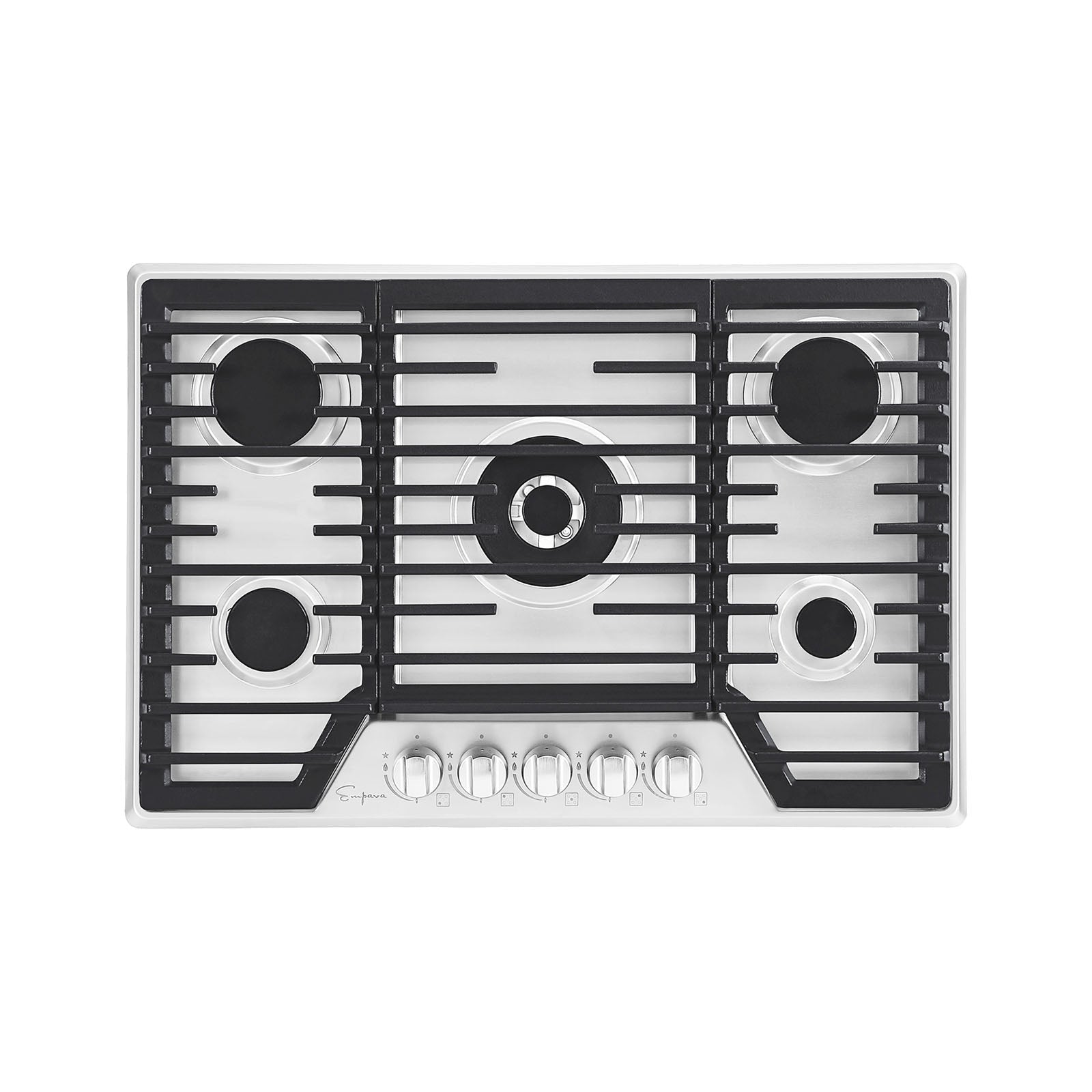 Empava 30GC37 30-in. Built-in Gas Stove Cooktop featuring five burners and stainless-steel surface, designed for versatile cooking.