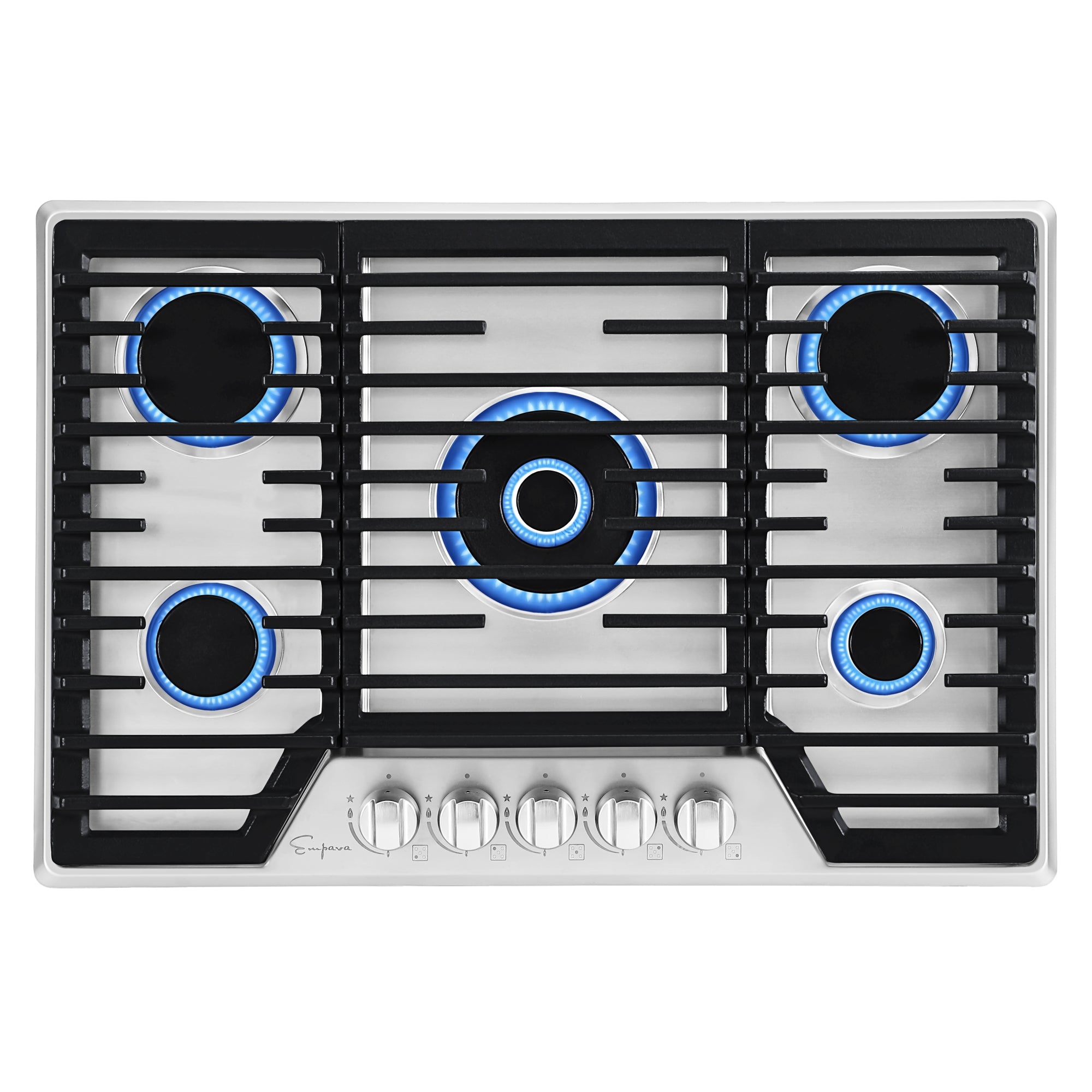 Empava 30GC37 30-in. Built-in Gas Stove Cooktop featuring five burners and stainless-steel surface, designed for versatile cooking.