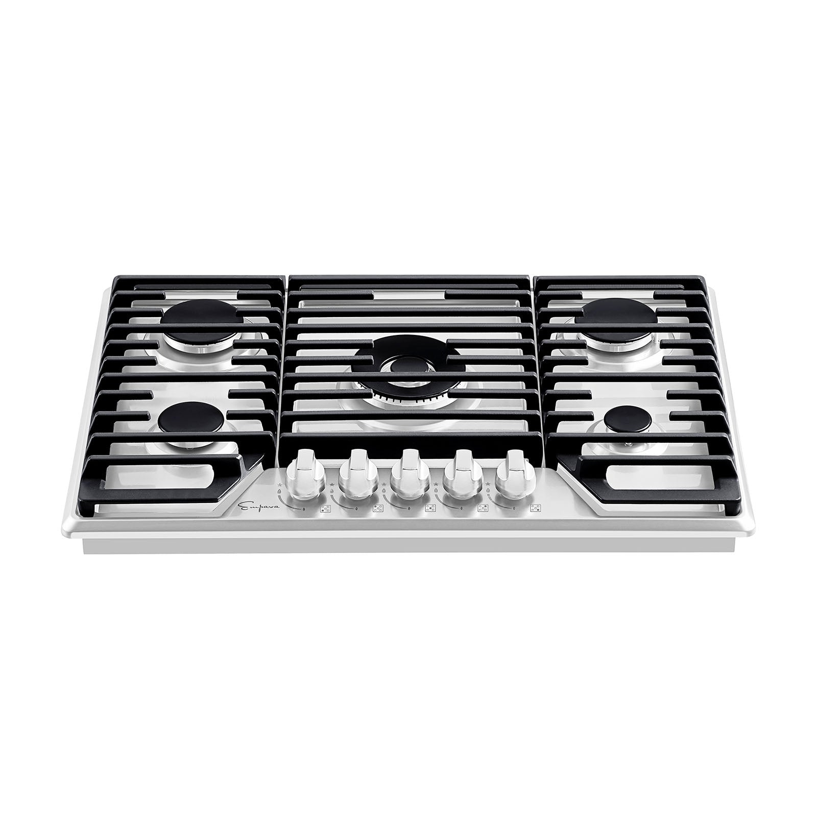 Empava 30GC37 30-in. Built-in Gas Stove Cooktop featuring five burners and stainless-steel surface, designed for versatile cooking.