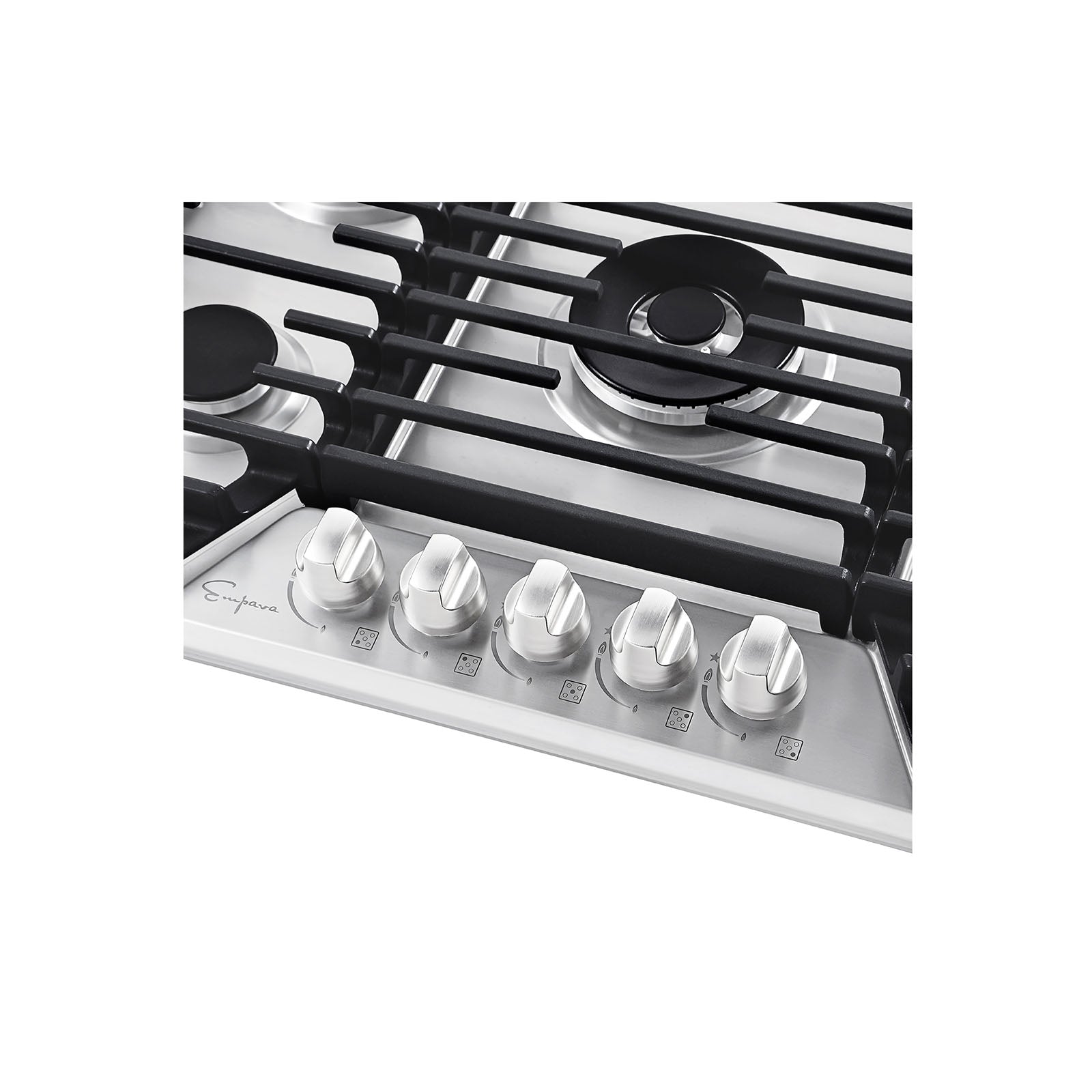 Empava 30GC37 30-in. Built-in Gas Stove Cooktop featuring five burners and stainless-steel surface, designed for versatile cooking.