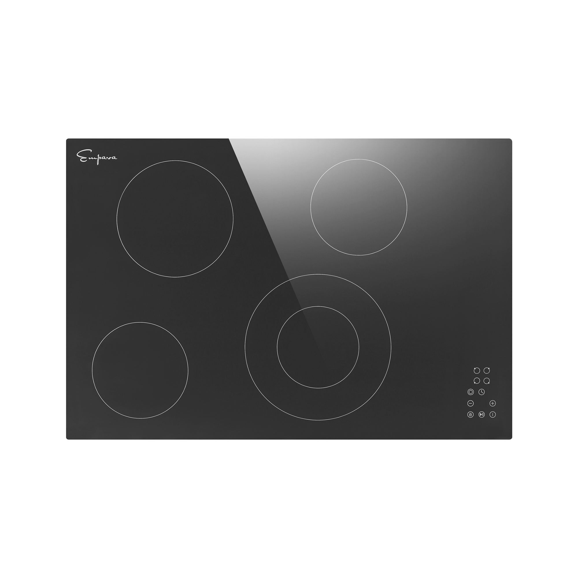 Empava 30 Inch Black Electric Radiant Cooktop with four burners and sleek black glass surface, designed for modern kitchens.