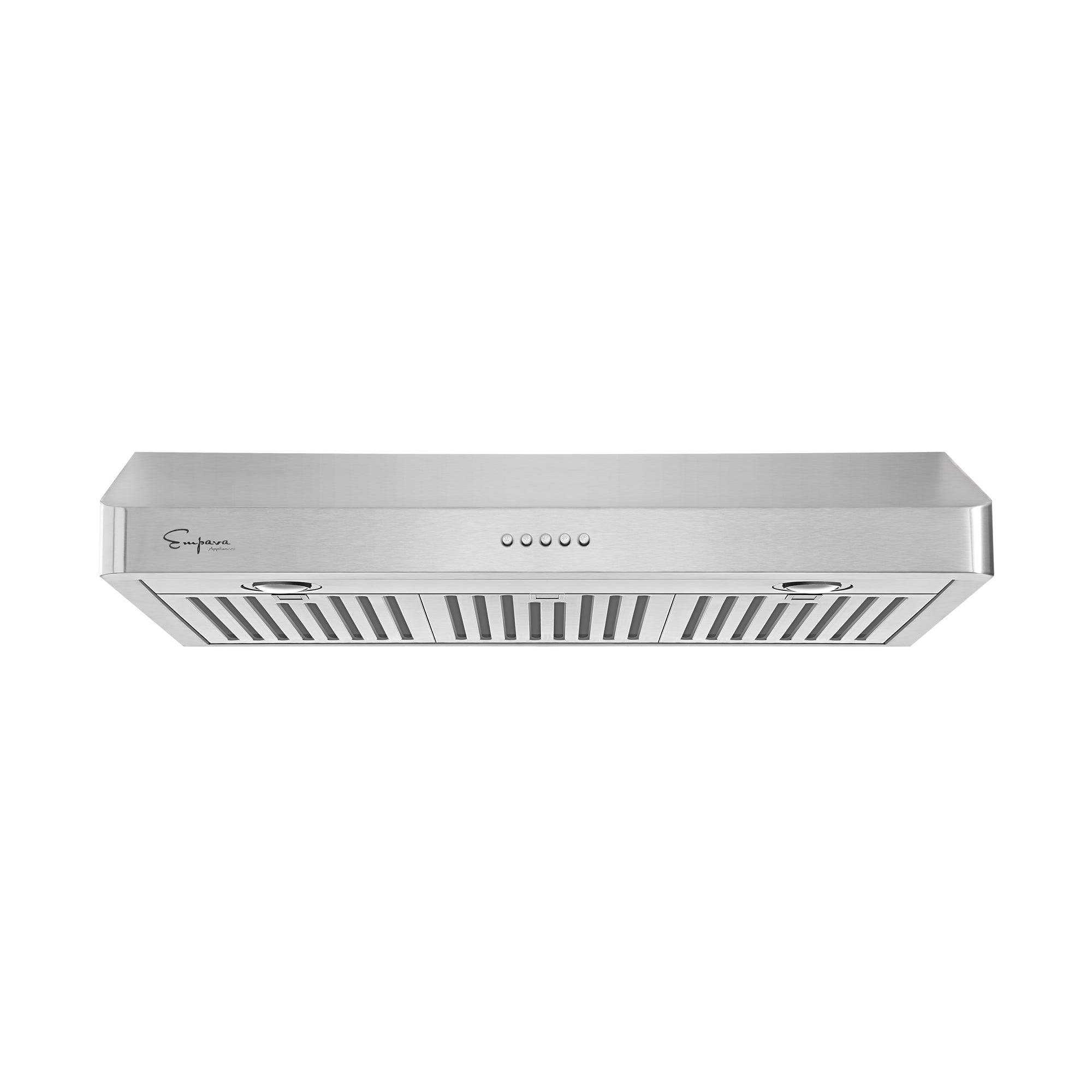 Empava 30RH11 30 In. Ducted Under Cabinet Range Hood in stainless steel with LED lights and control buttons.