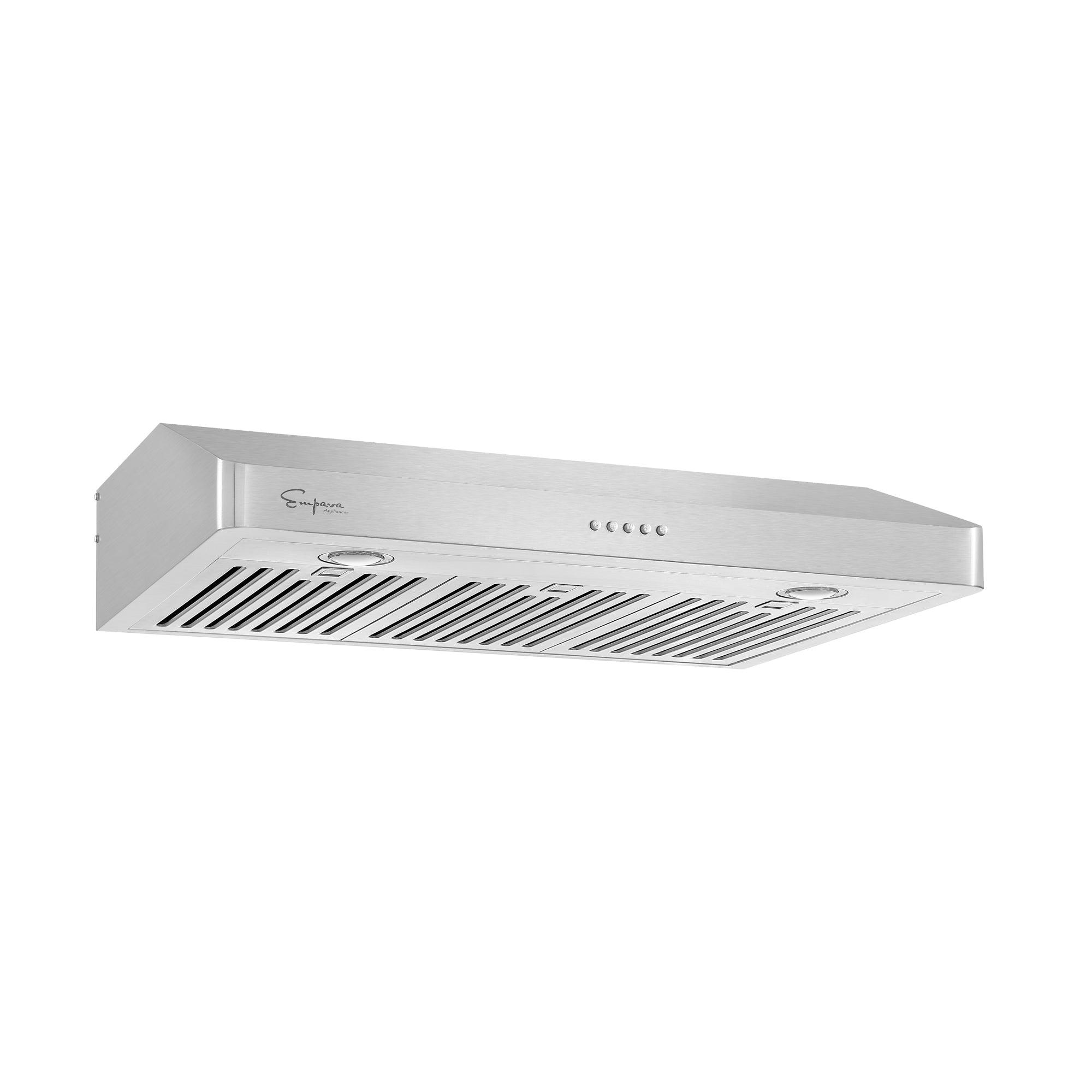 Empava 30RH11 30 In. Ducted Under Cabinet Range Hood in stainless steel with LED lights and control buttons.