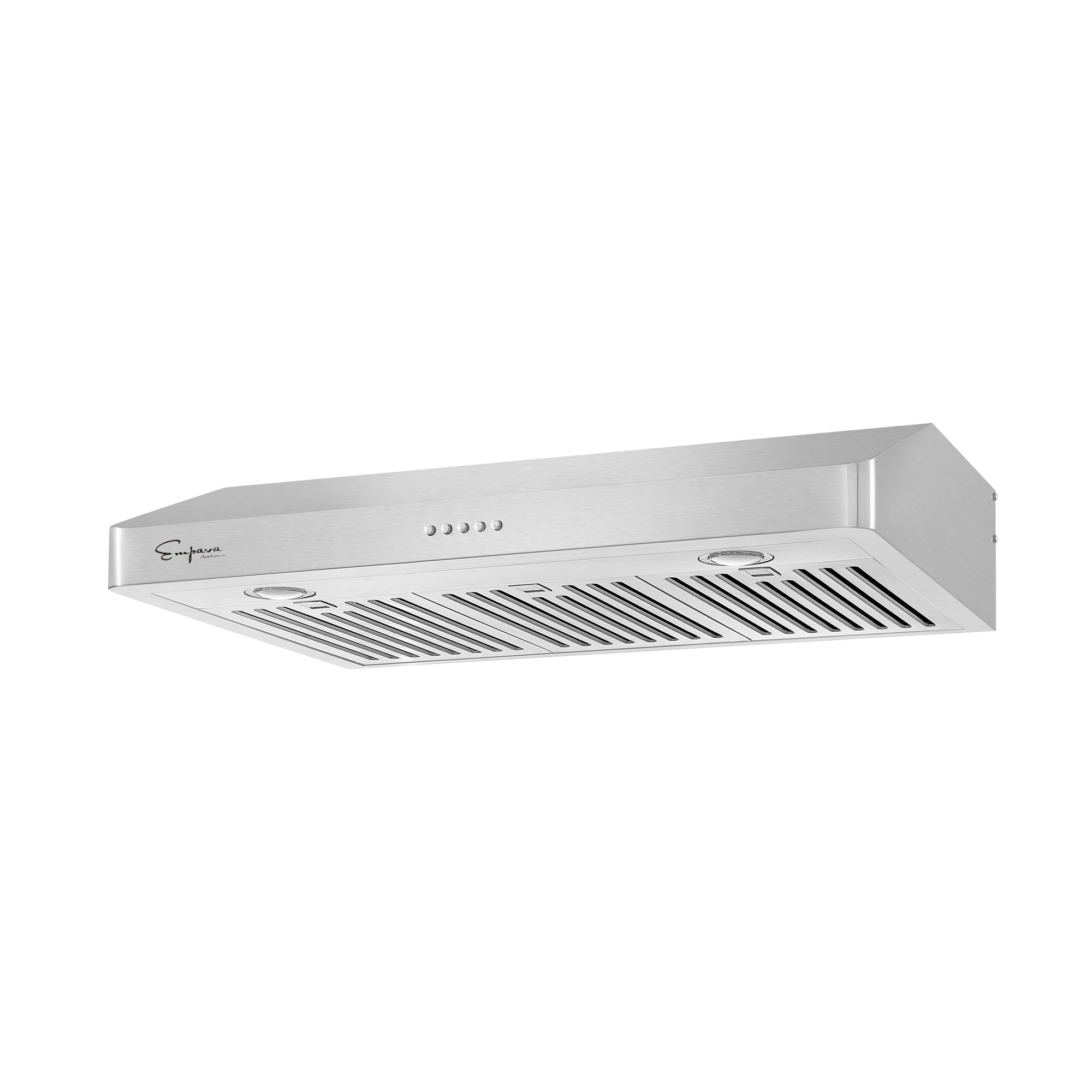 Empava 30RH11 30 In. Ducted Under Cabinet Range Hood in stainless steel with LED lights and control buttons.