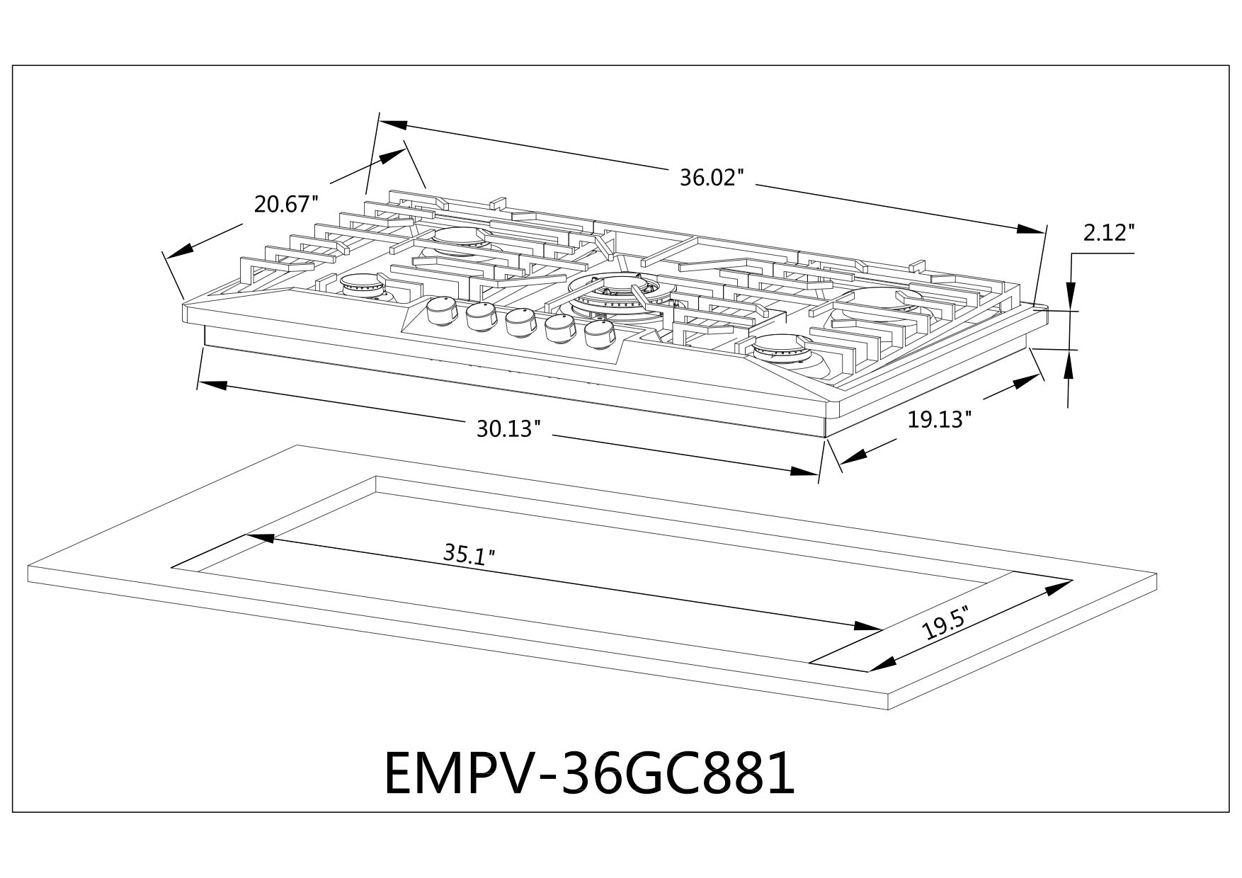 Empava 36GC23 Built-in Gas Cooktop with four burners and heavy cast iron grates, showcasing its sleek design and functionality.