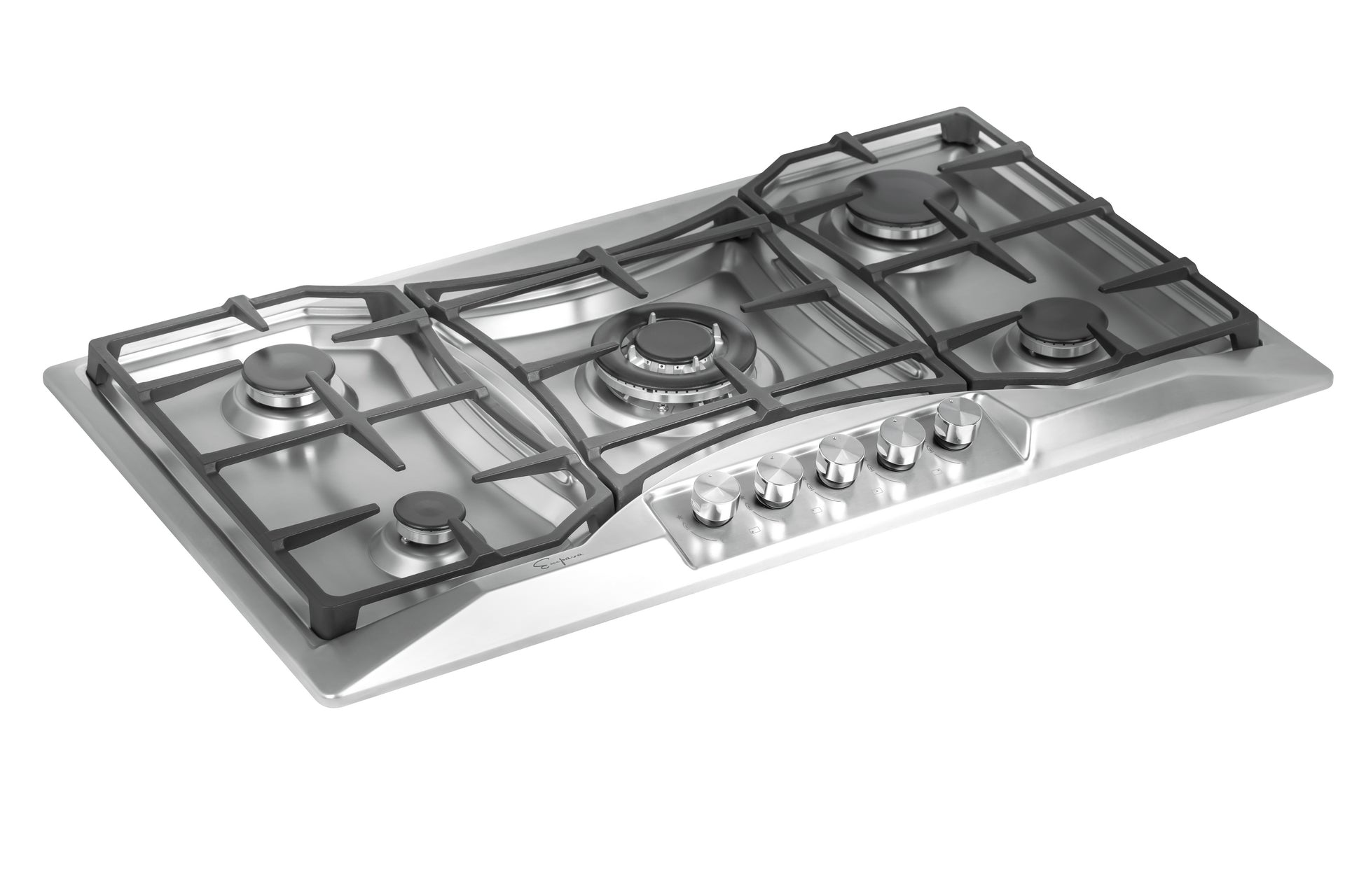 Empava 36GC24 Built-in Gas Cooktop with four burners and heavy cast iron grates, showcasing its sleek design and functionality.