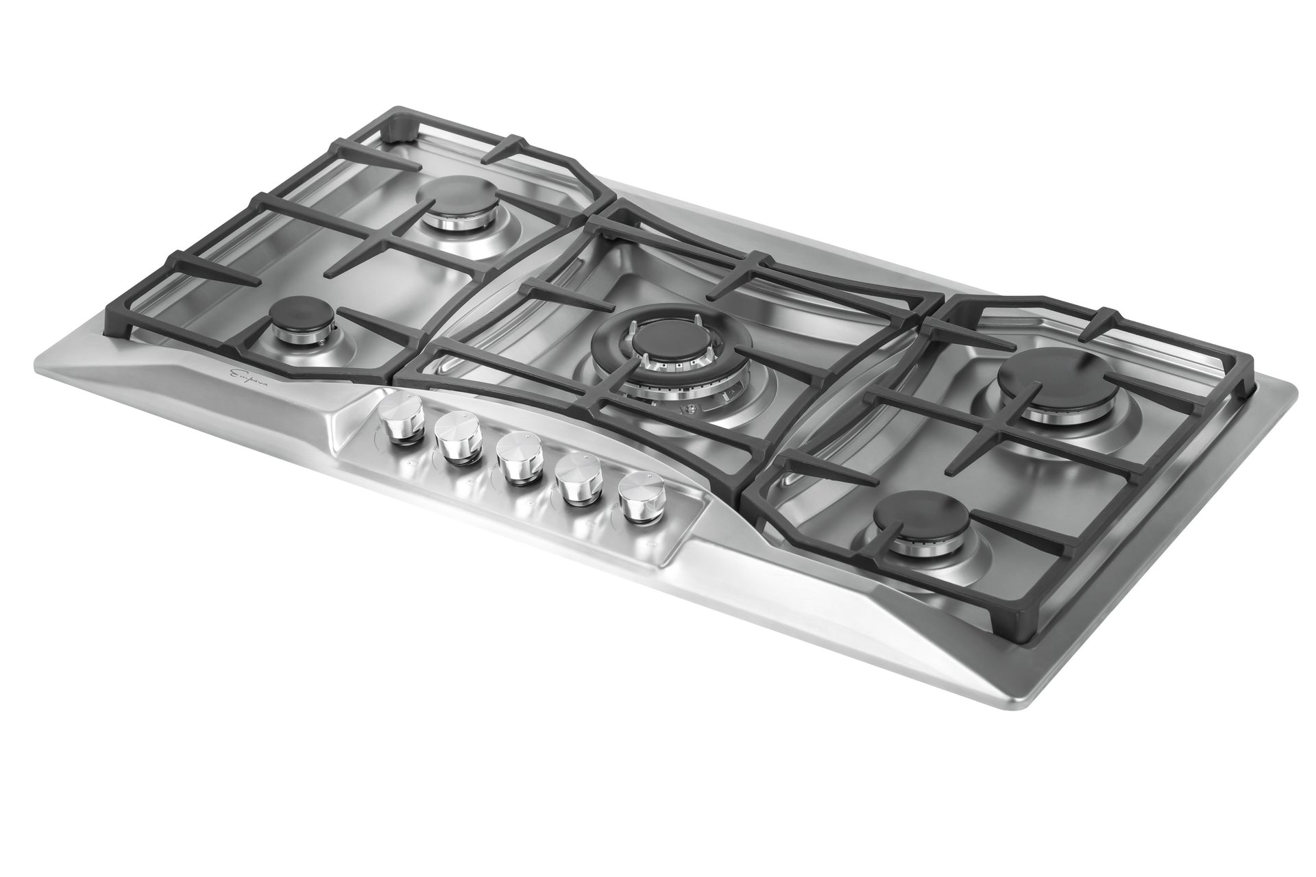 Empava 36GC24 Built-in Gas Cooktop with four burners and heavy cast iron grates, showcasing its sleek design and functionality.