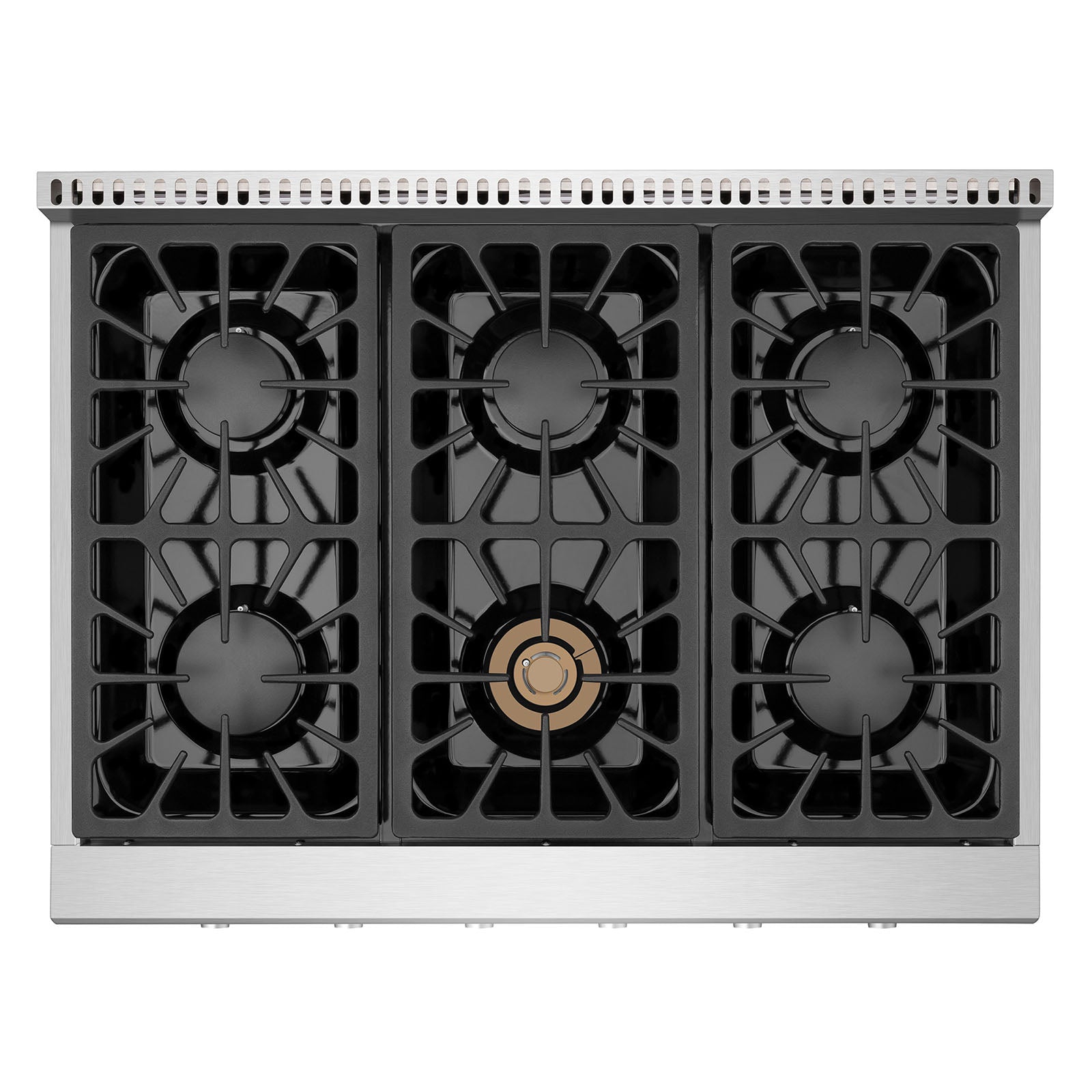 Empava 36GC31 Pro-style 36 In. Slide-in Gas Cooktop with six burners and stainless-steel finish, designed for efficient cooking.