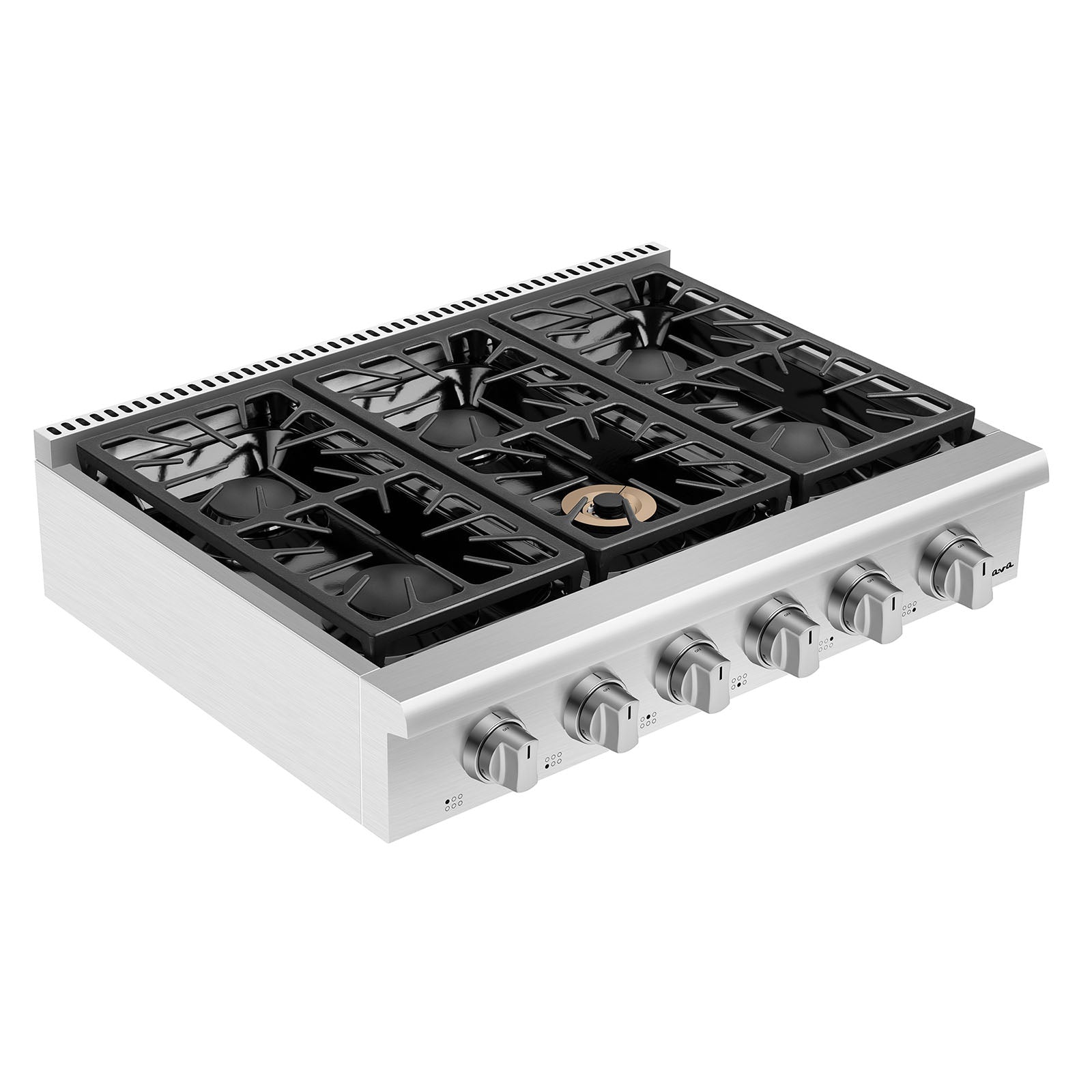 Empava 36GC31 Pro-style 36 In. Slide-in Gas Cooktop with six burners and stainless-steel finish, designed for efficient cooking.