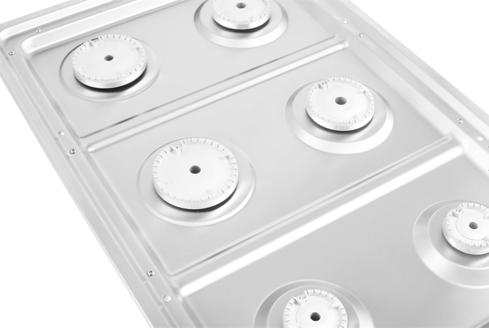 Empava 36 in. Built-in Gas Cooktop with six burners and cast-iron grates, showcasing a sleek stainless steel finish.