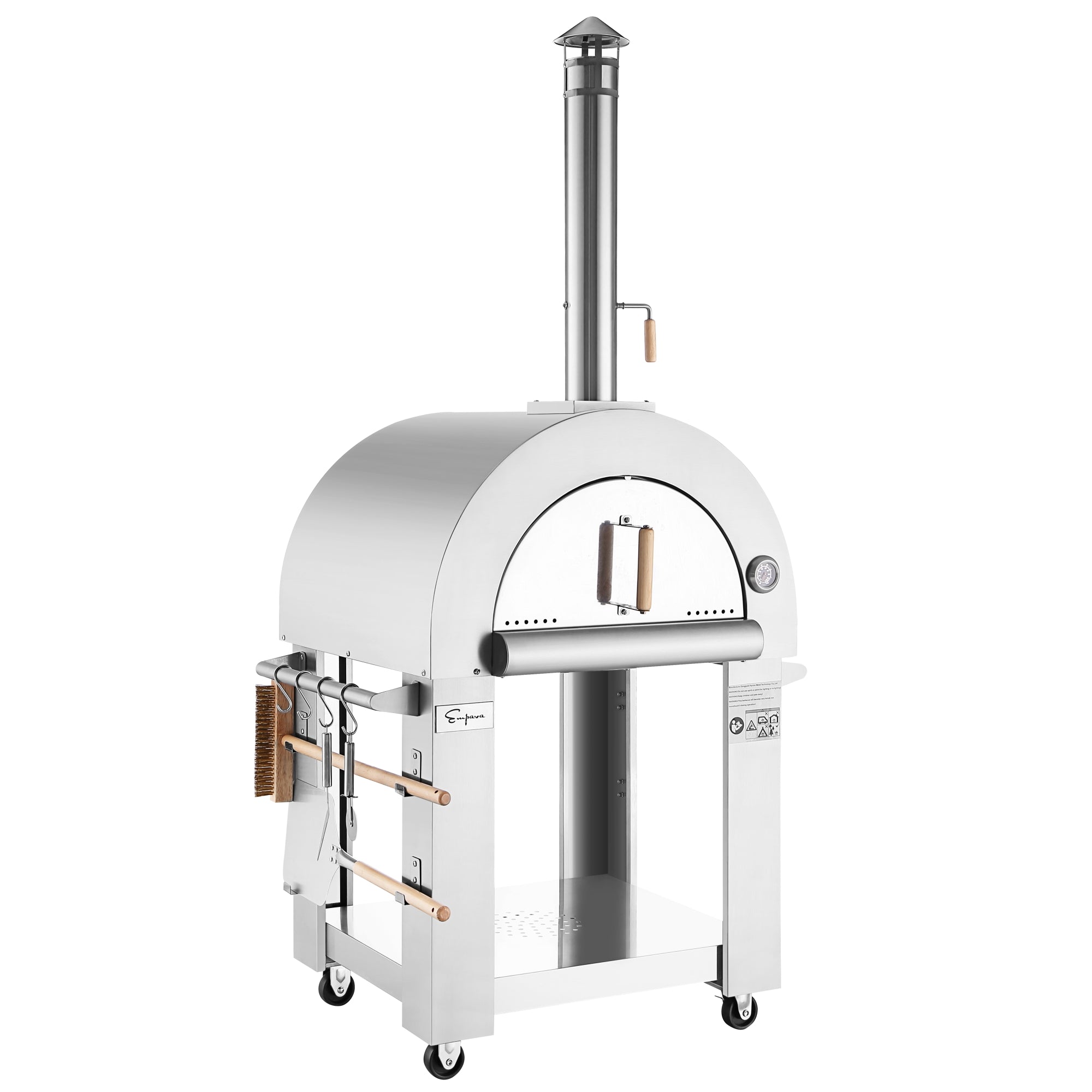 Empava PG01 Outdoor Wood Fired Pizza Oven made of stainless steel with a spacious cooking area, ideal for outdoor cooking.