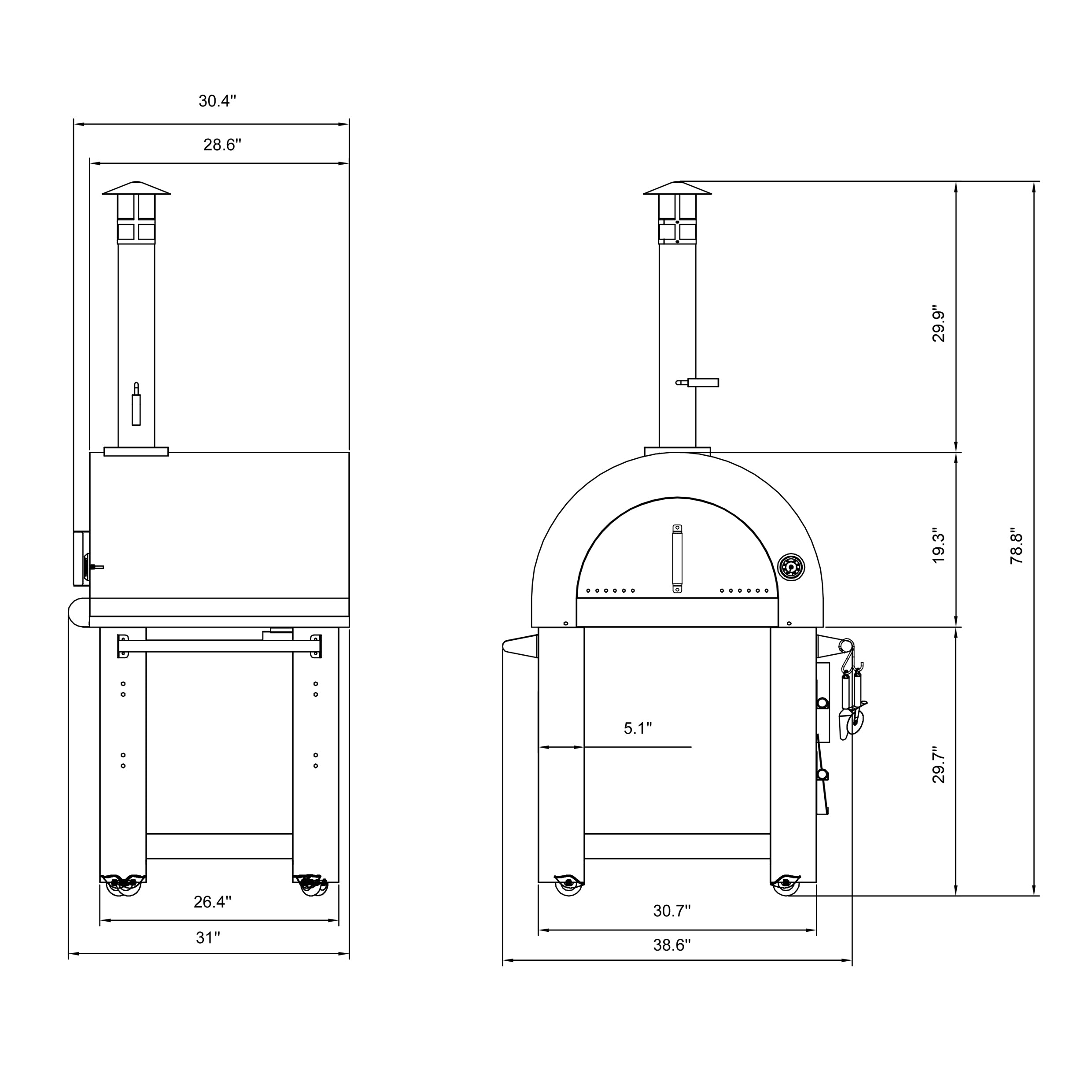 Empava PG01 Outdoor Wood Fired Pizza Oven made of stainless steel with a spacious cooking area, ideal for outdoor cooking.