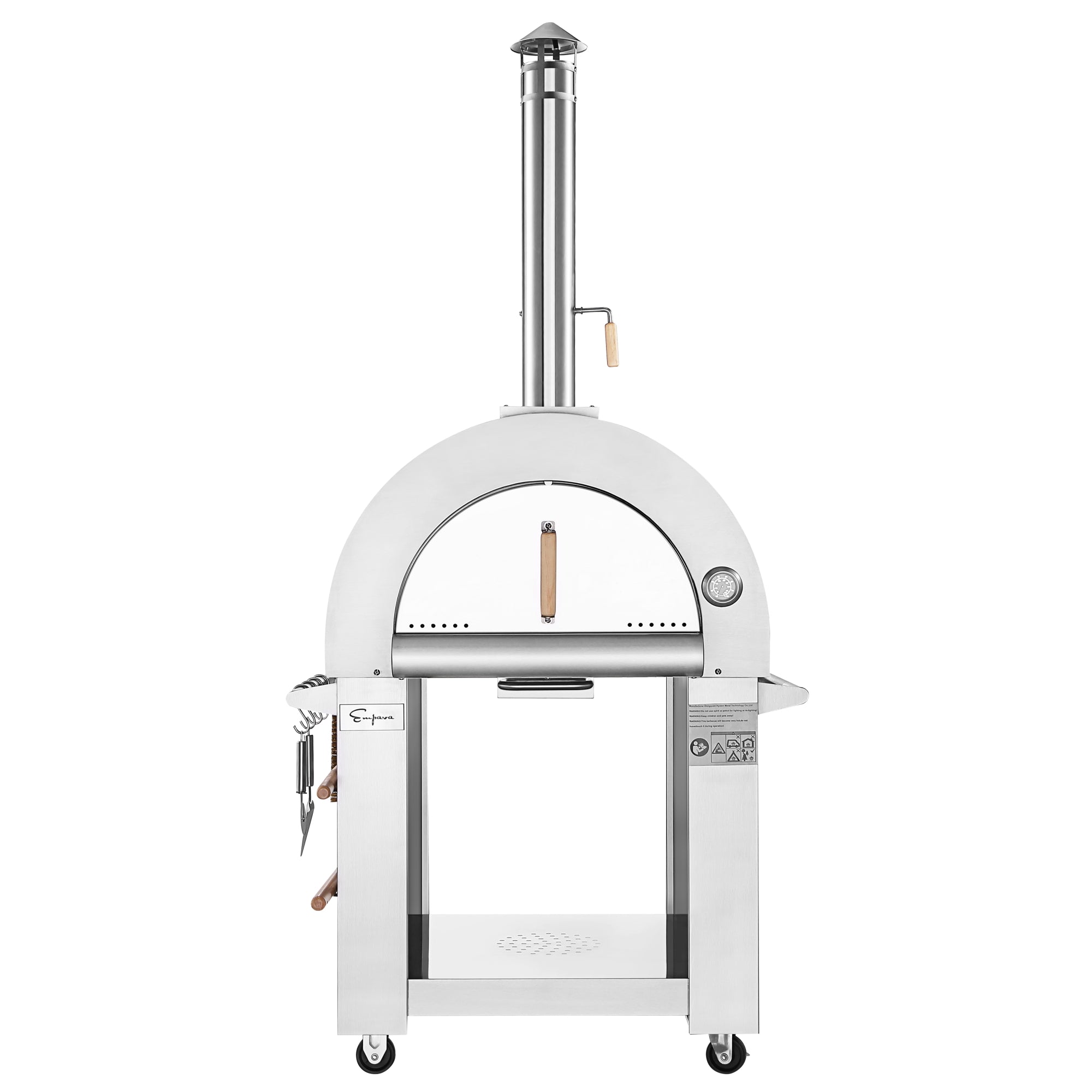 Empava PG01 Outdoor Wood Fired Pizza Oven made of stainless steel with a spacious cooking area, ideal for outdoor cooking.