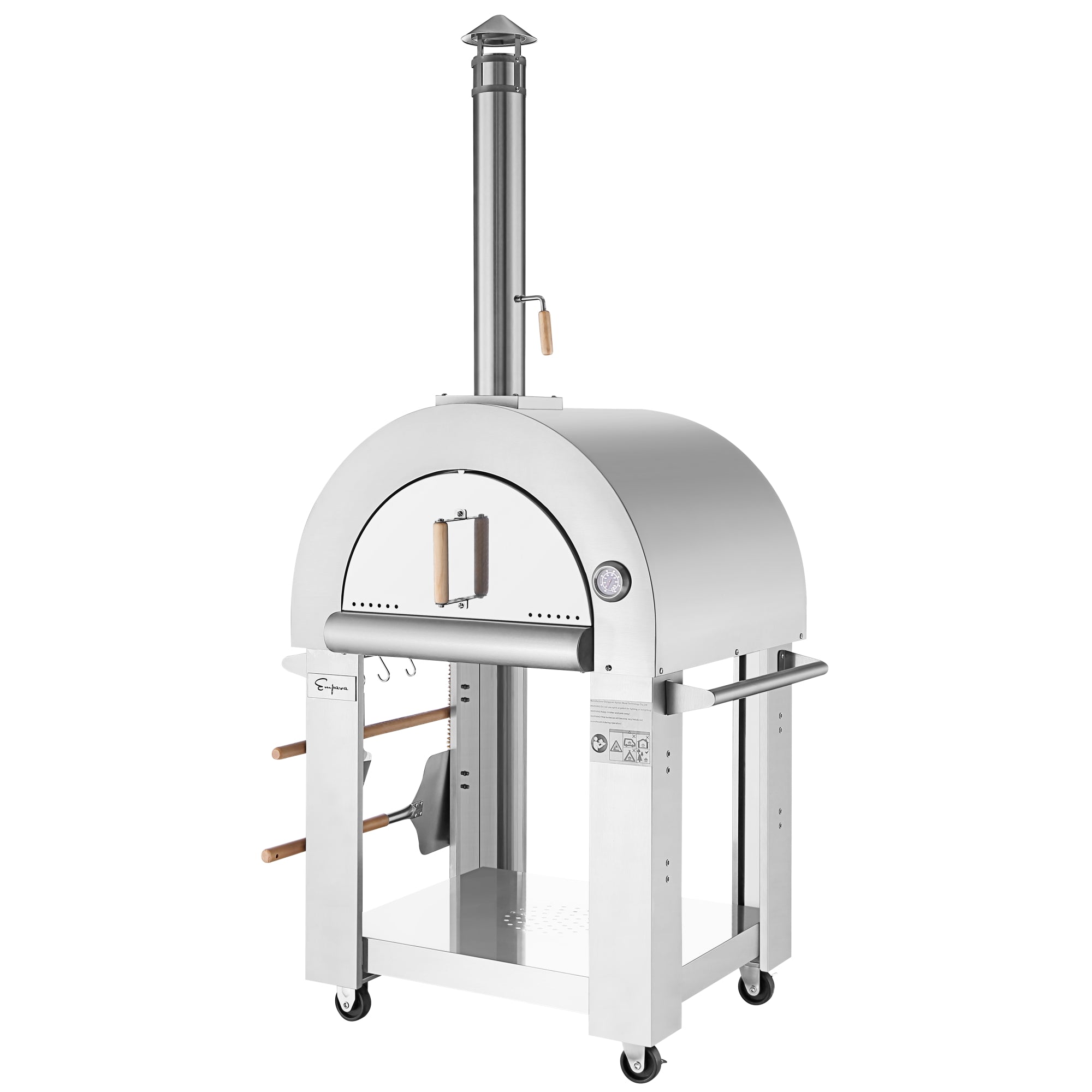 Empava PG01 Outdoor Wood Fired Pizza Oven made of stainless steel with a spacious cooking area, ideal for outdoor cooking.