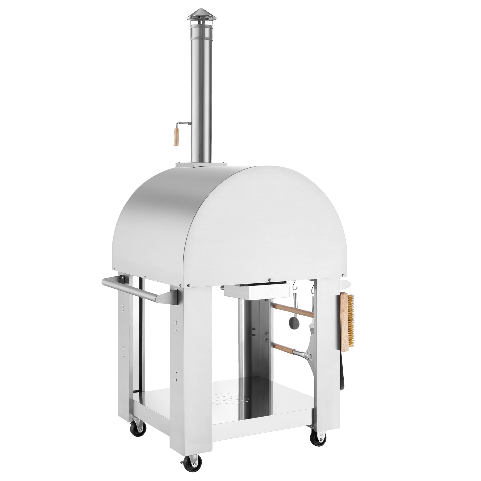 Empava PG01 Outdoor Wood Fired Pizza Oven made of stainless steel with a spacious cooking area, ideal for outdoor cooking.