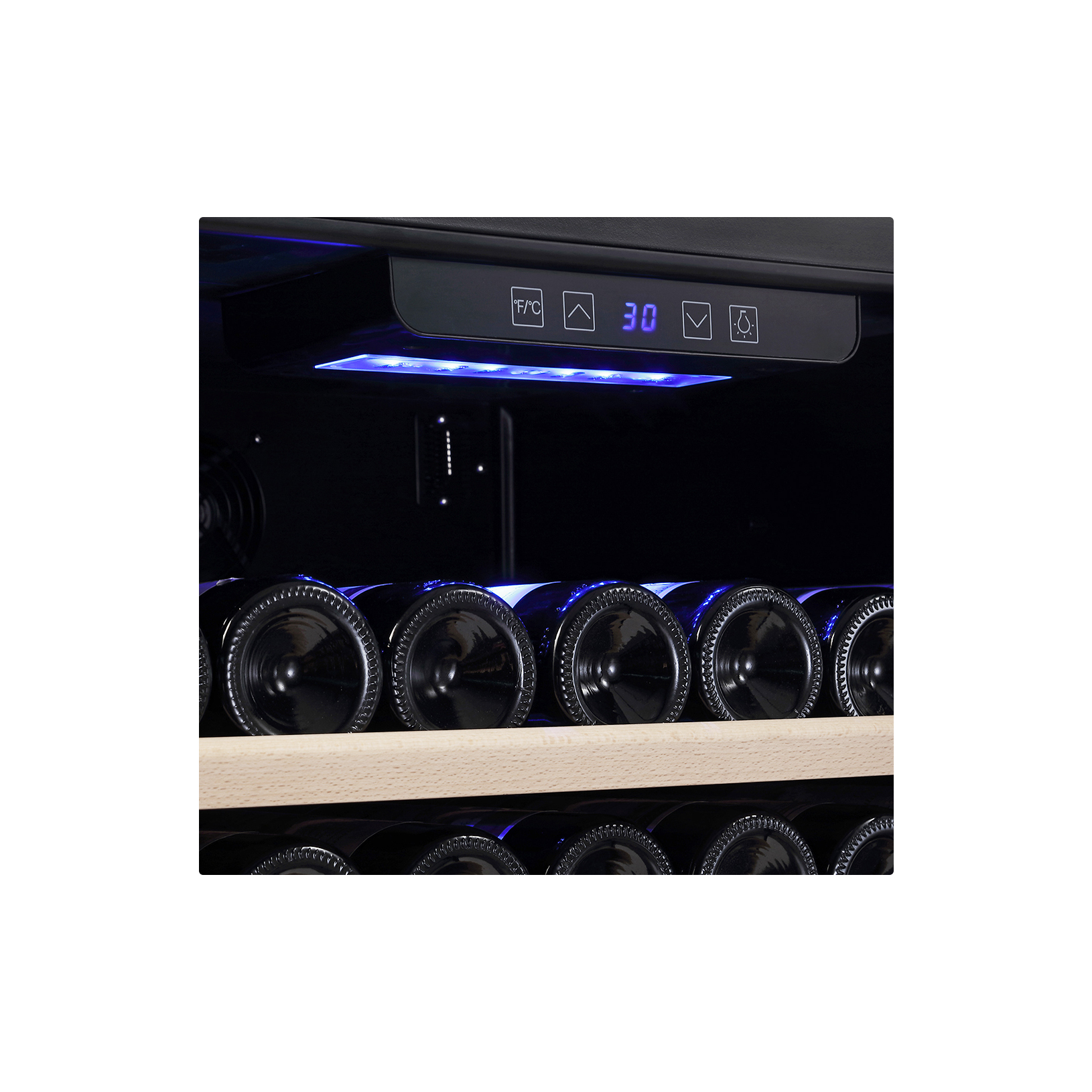 Empava WC03S 24 Inch Wine Cooler with a sleek stainless steel finish, showcasing its capacity to hold 52 bottles.