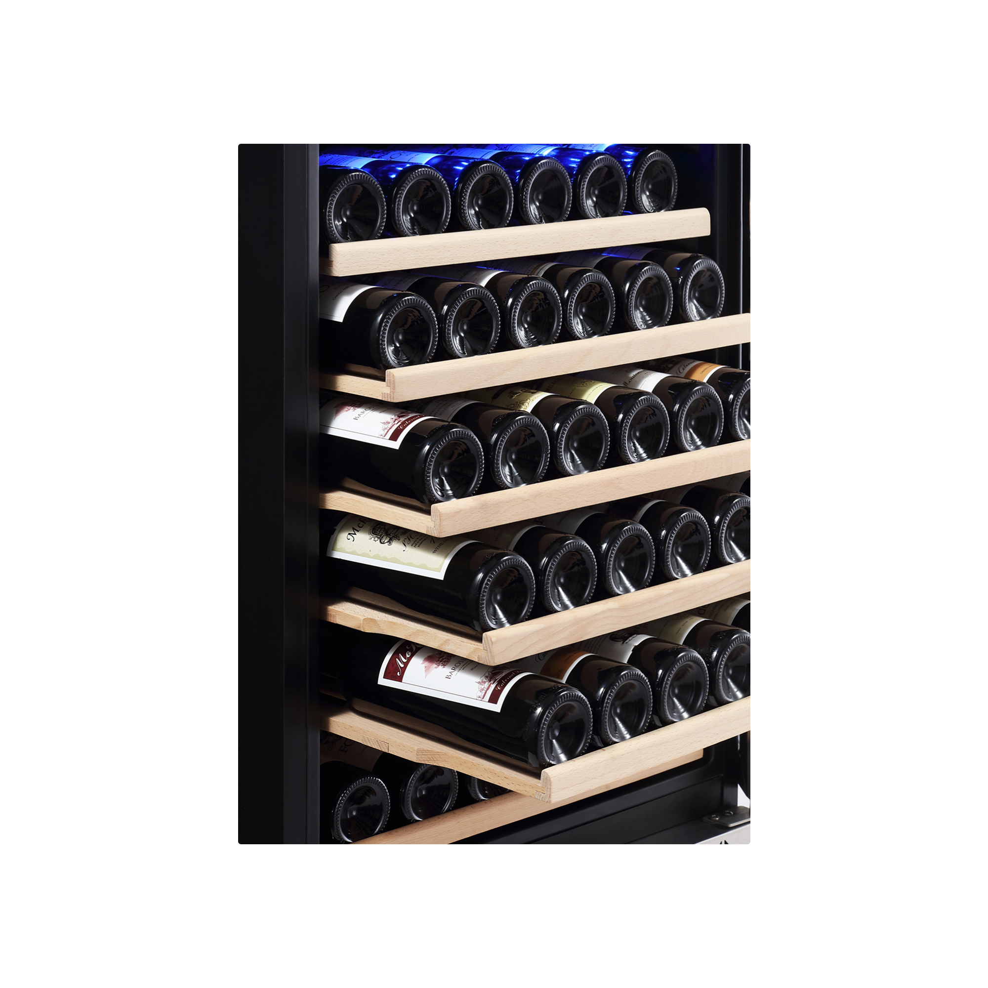 Empava WC06D Wine Refrigerator, 55 inches tall, dual zone wine fridge with glass door and LED lighting, holding up to 116 bottles.