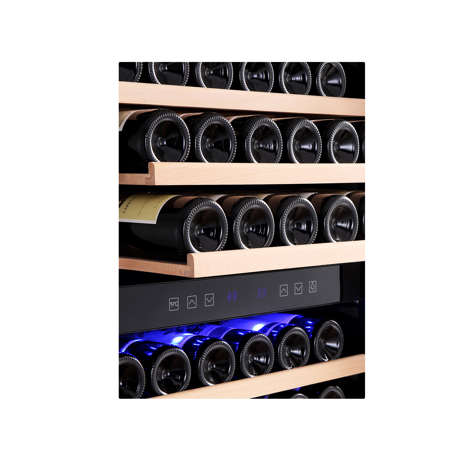 Empava WC07S Wine Cooler, a tall 70-inch wine fridge with a sleek design, showcasing its spacious interior for storing up to 171 bottles of wine.