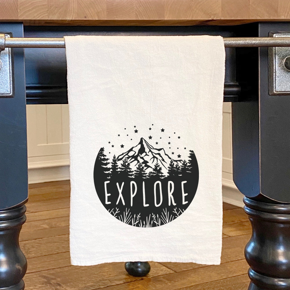 Explore Cotton Tea Towel featuring vibrant design, made from 100% absorbent cotton, perfect for kitchen use.