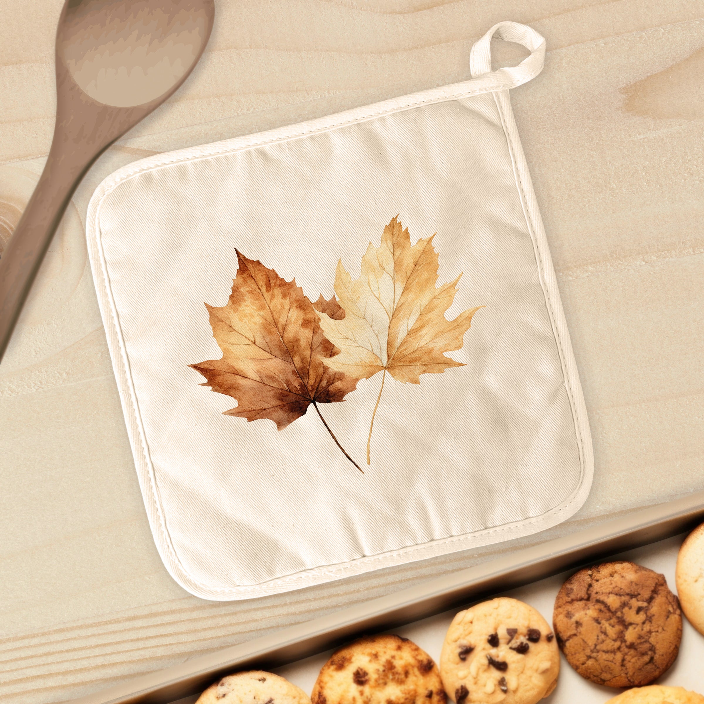 Fall Maple Leaves Cotton Pot Holder featuring vibrant autumn foliage design, made from natural cotton and terry cloth.