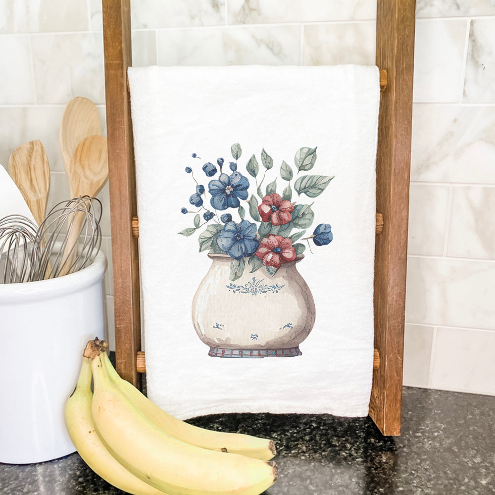 Farmhouse Flowers Cotton Tea Towel featuring vibrant floral design on absorbent cotton fabric, perfect for kitchen use.