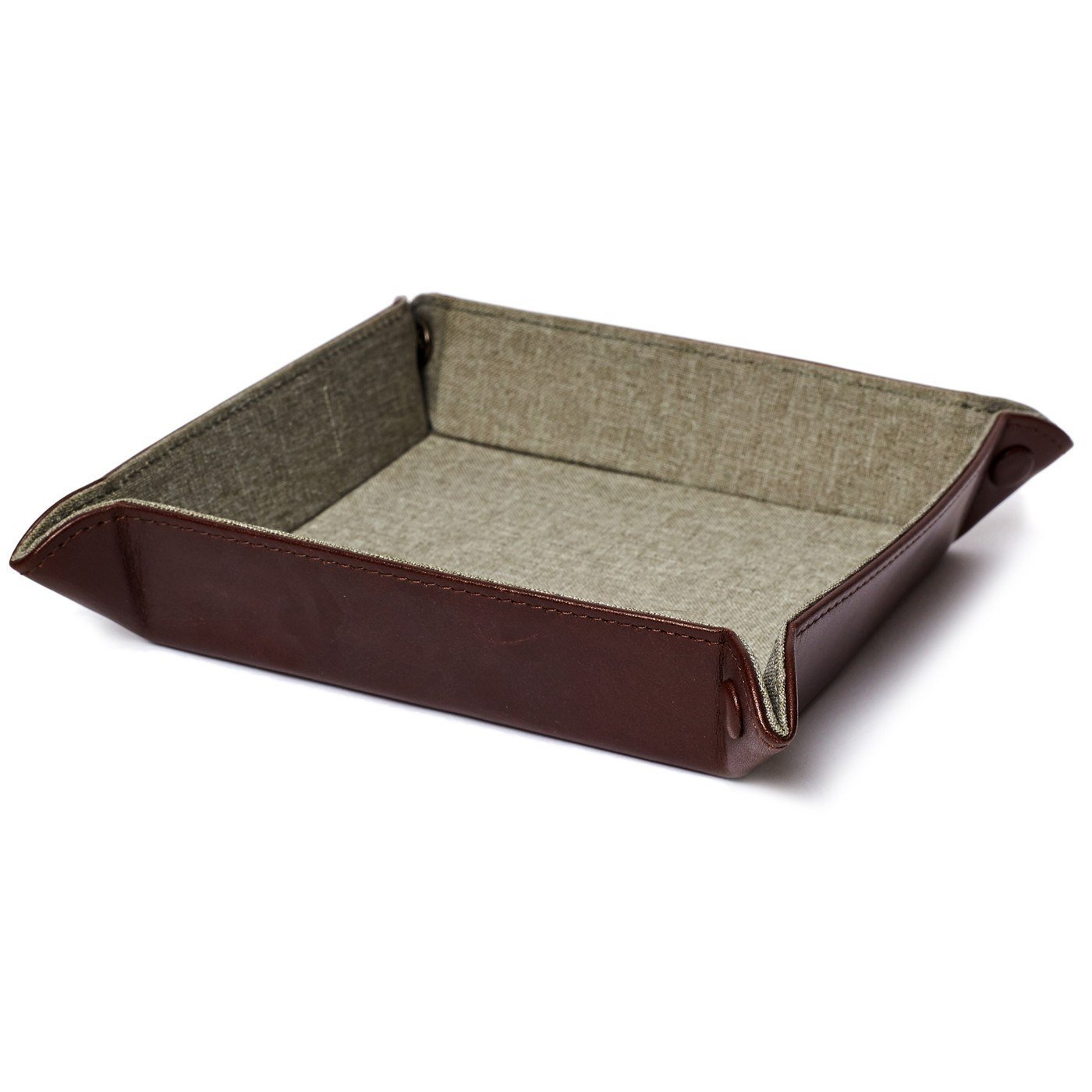 Brown leather valet tray.