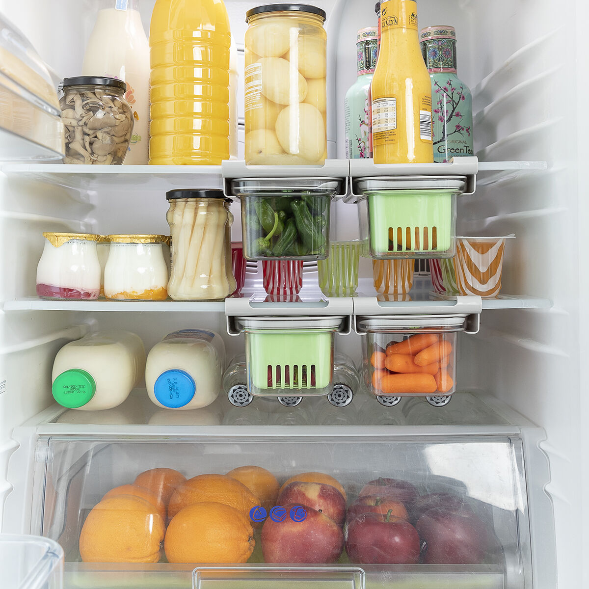 Organized refrigerator with various foods