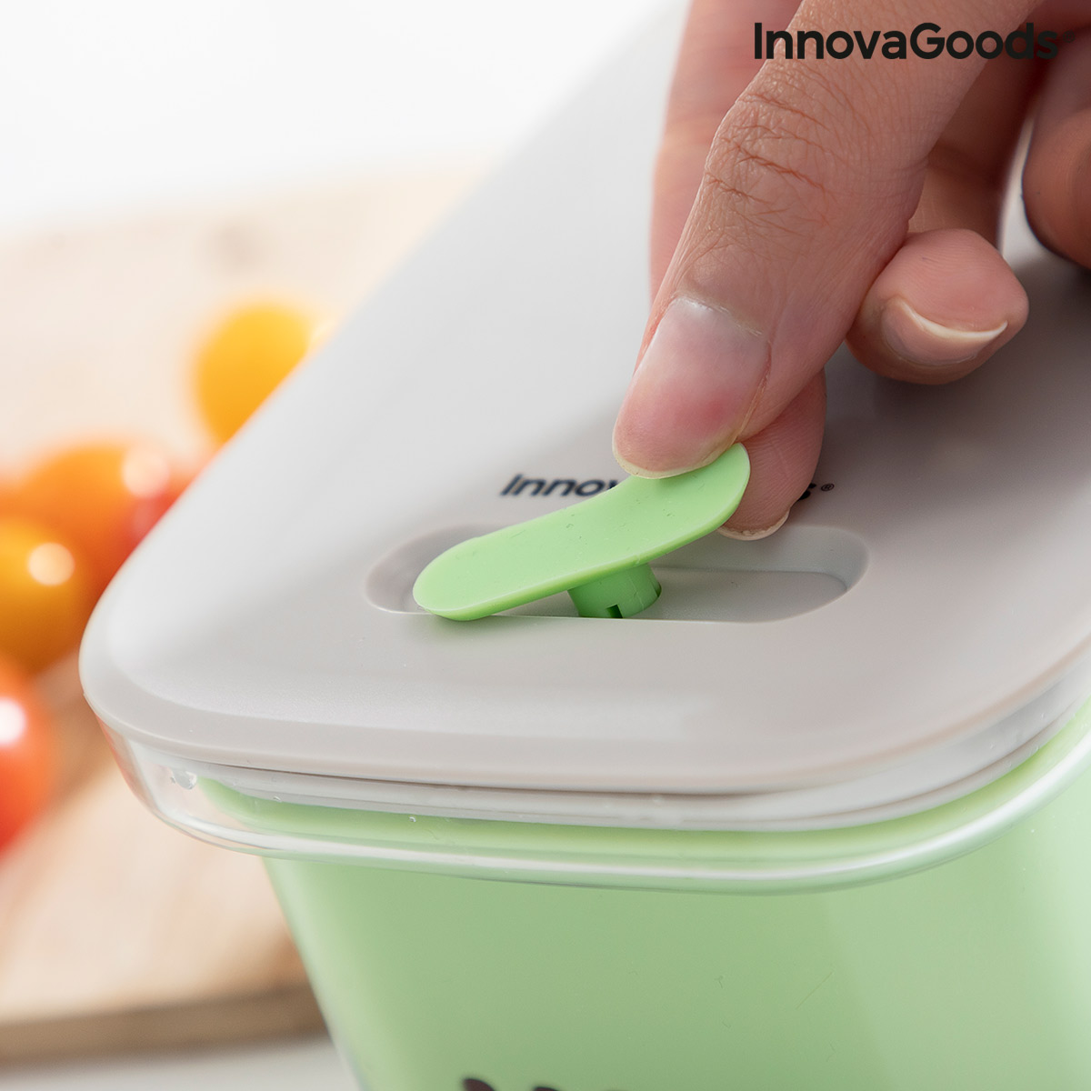 Hand opening vacuum-sealed food container.