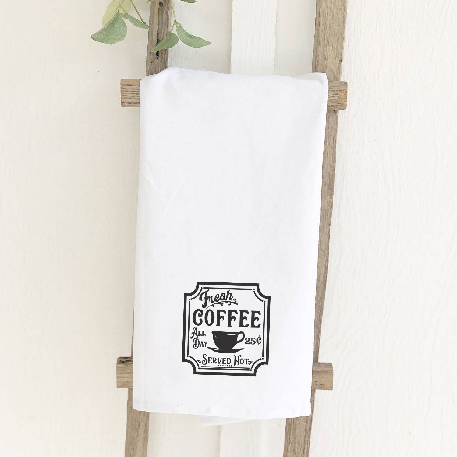 Fresh Coffee Cotton Tea Towel featuring vibrant design and hemmed edges, perfect for kitchen use.