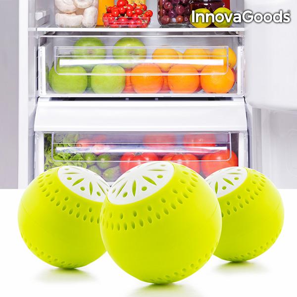 Three Fridge Eco Balls InnovaGoods designed to extend food freshness, made from BPA-free ABS with active carbon inside.