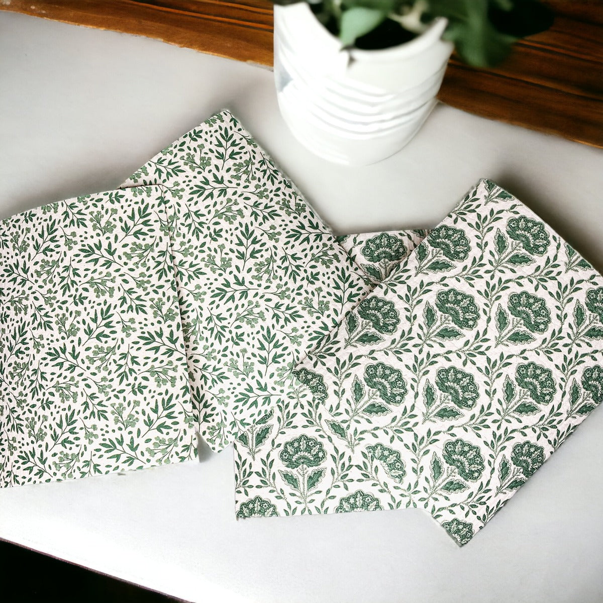 Garden Multipurpose Eco Cloth in three stylish designs, made from biodegradable cellulose and cotton, perfect for eco-friendly cleaning.